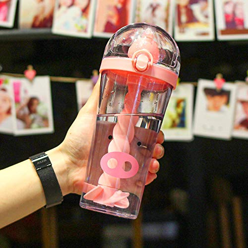Pig Stir Tumbler Travel Cup with Straw - 17oz Insulated Water Bottle for Party, Mixing Drinks, Ice Cold Beverages - Perfect for Picnics, Birthday Gifts & Outdoor Activities (Piggy Pink)