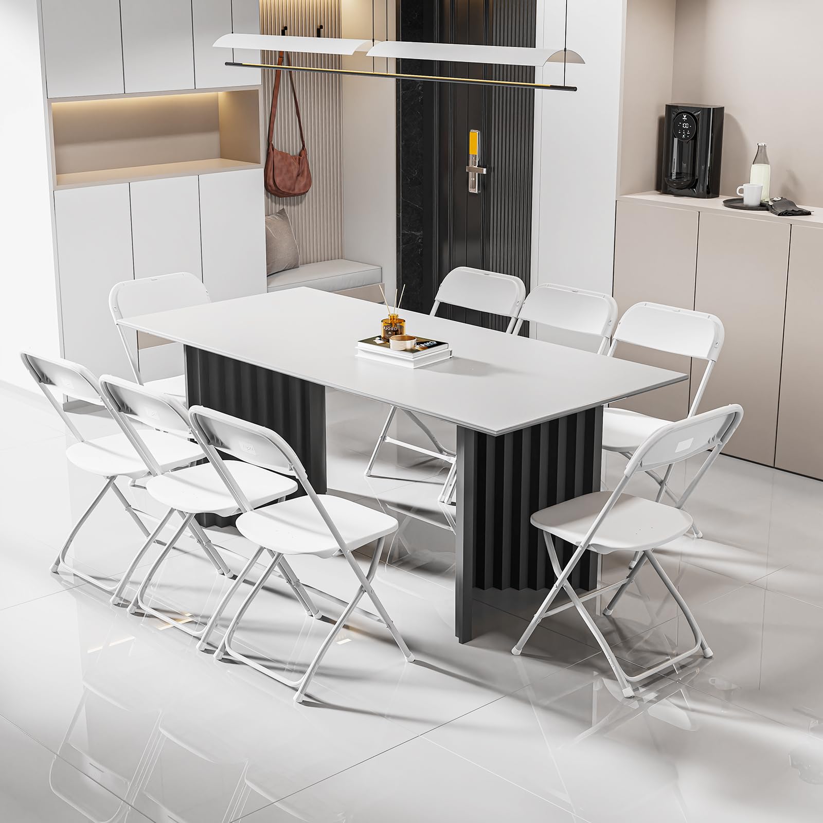 Bonnlo 10-Pack White Folding Chairs - Heavy Duty Plastic Seats with Sturdy Metal Frame - Perfect for Indoor & Outdoor Events, Parties, Weddings, Birthdays, Office Meetings, and Backyard Gatherings