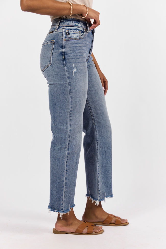 Briauna Women's Light Wash Distressed Hem Ankle Length Wide Leg Jeans - Comfortable High Waisted Denim Pants for Casual Outfits & Streetwear Fashion