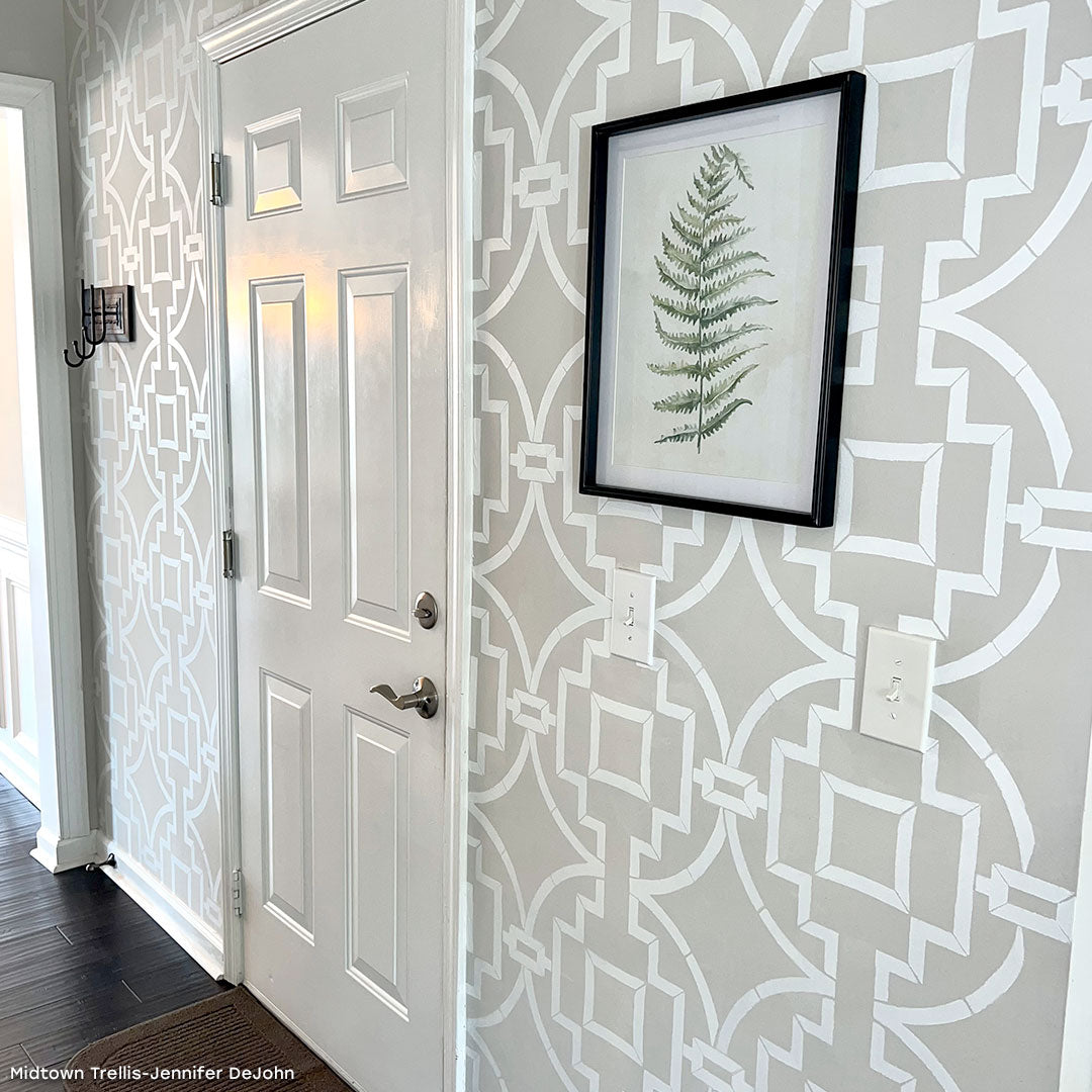 Midtown Trellis Wall Stencil - DIY Home Decor, Wall Painting Template for Indoor & Outdoor Use - Perfect for Living Room, Bedroom, and Garden Accent Walls