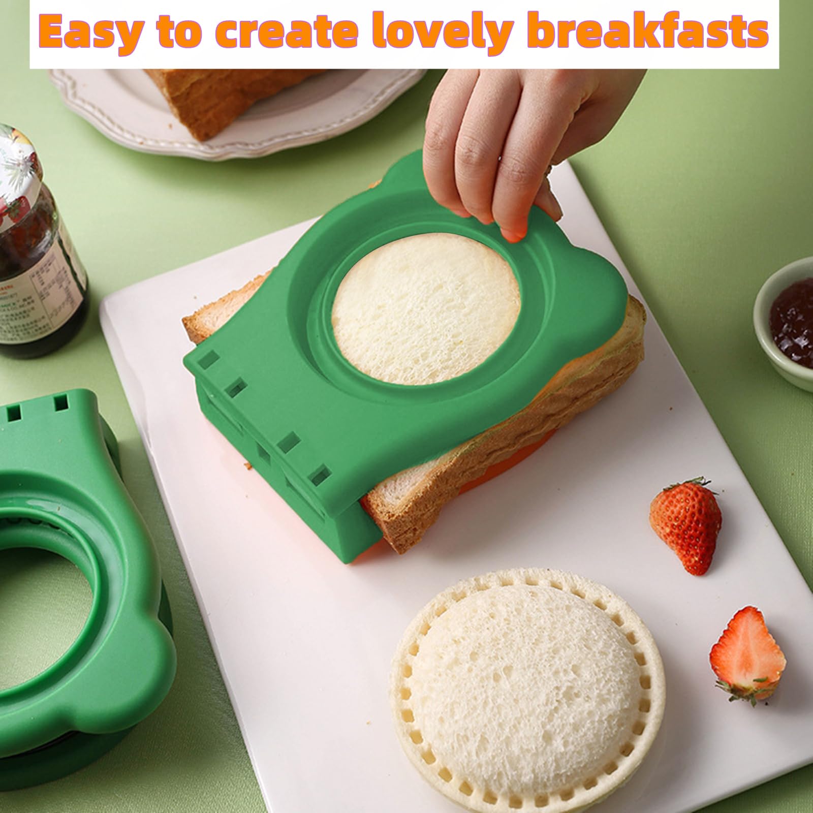 Stainless Steel Sandwich Cutter and Sealer - Crustless Sandwich Maker for Kids Lunch Box, Pocket Sandwiches, Uncrustables & Bento Box - Perfect for School Lunches, Picnics and On-the-Go Meals (Green)