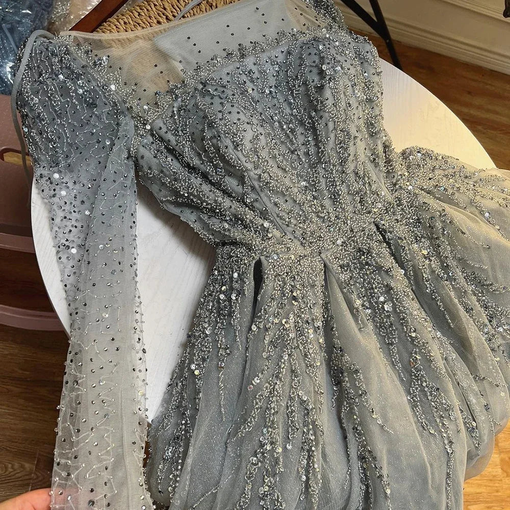 Elegant Dusty Pink Long Sleeve Evening Gown - Luxury Dubai Party Dress for Women LA71915 | Perfect for Weddings, Galas & Formal Events