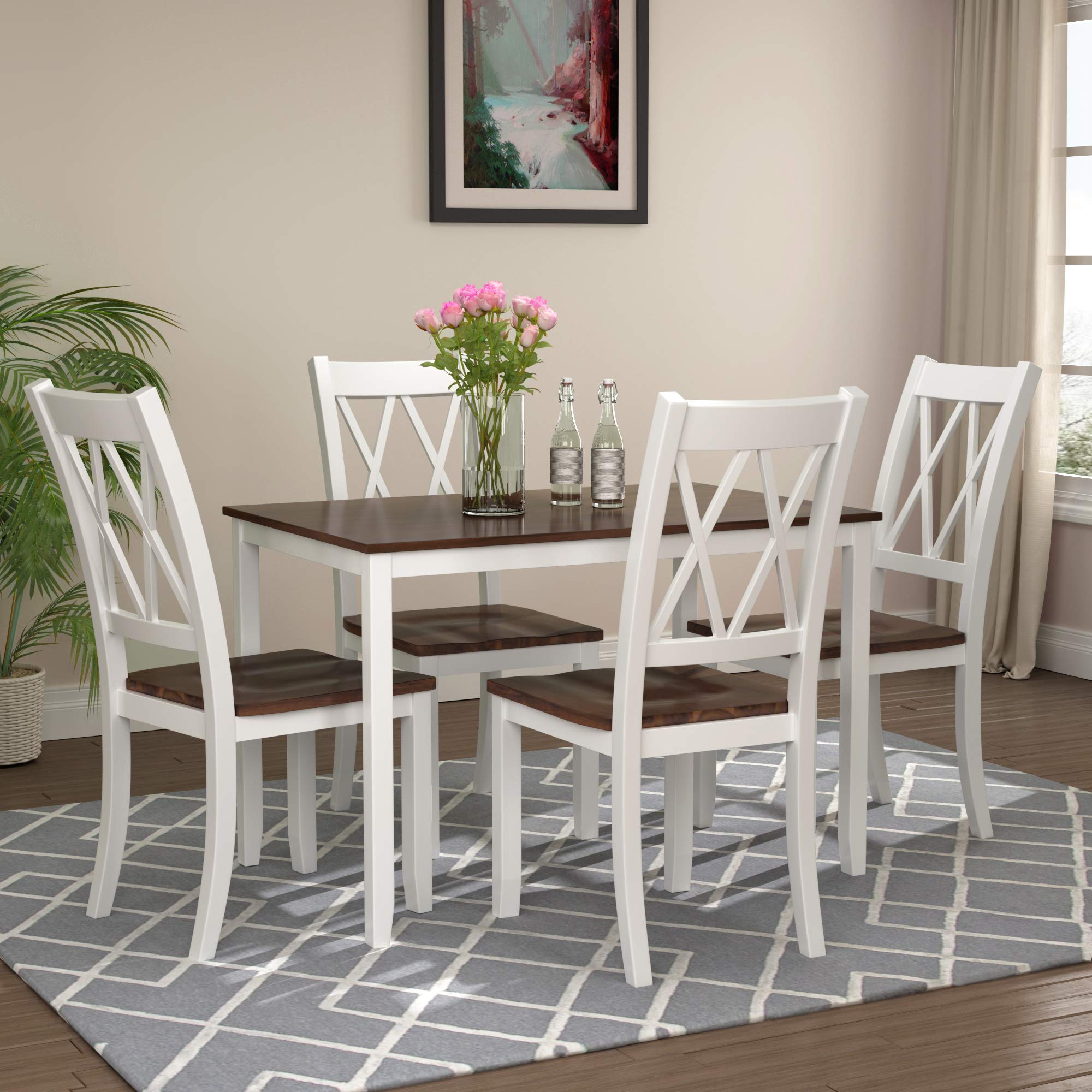P PURLOVE 5-Piece Wooden Dining Table Set with 4 Chairs - Modern Kitchen & Dining Room Furniture for 4 People | Perfect for Small Spaces, Apartments, Family Meals & Entertaining Guests