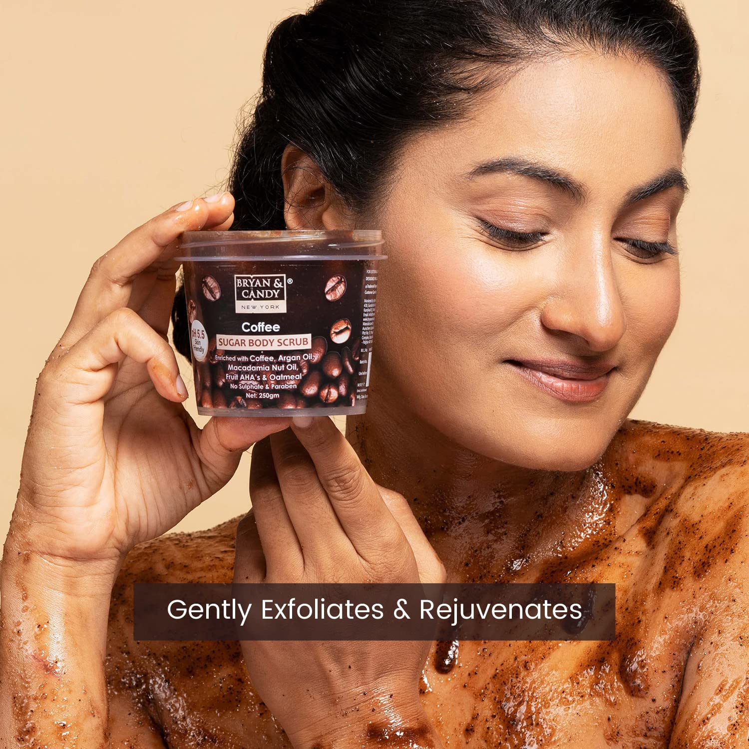 Bryan & Candy Coffee Sugar Body Scrub PH 5.5 - Exfoliating & Tan Removal for Women & Men | Enriched with Coffee, Macadamia & Argan Oil | Deep Cleansing for Neck, Knees, Elbows & Arms | 250g | Perfect for Post-Workout, Pre-Tanning & Spa Day Skincare Routine