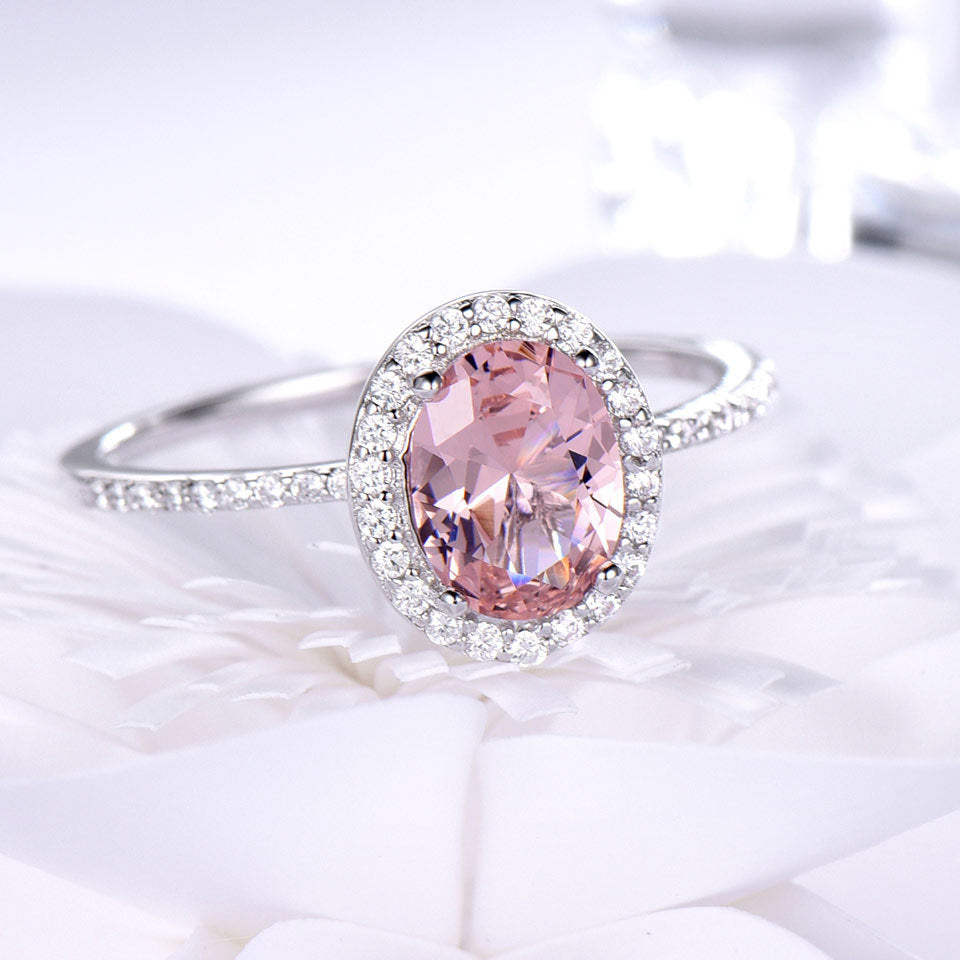 Elegant Oval Morganite Ring for Women - Classic Sterling Silver Jewelry - Perfect for Engagement, Wedding & Anniversary Gifts
