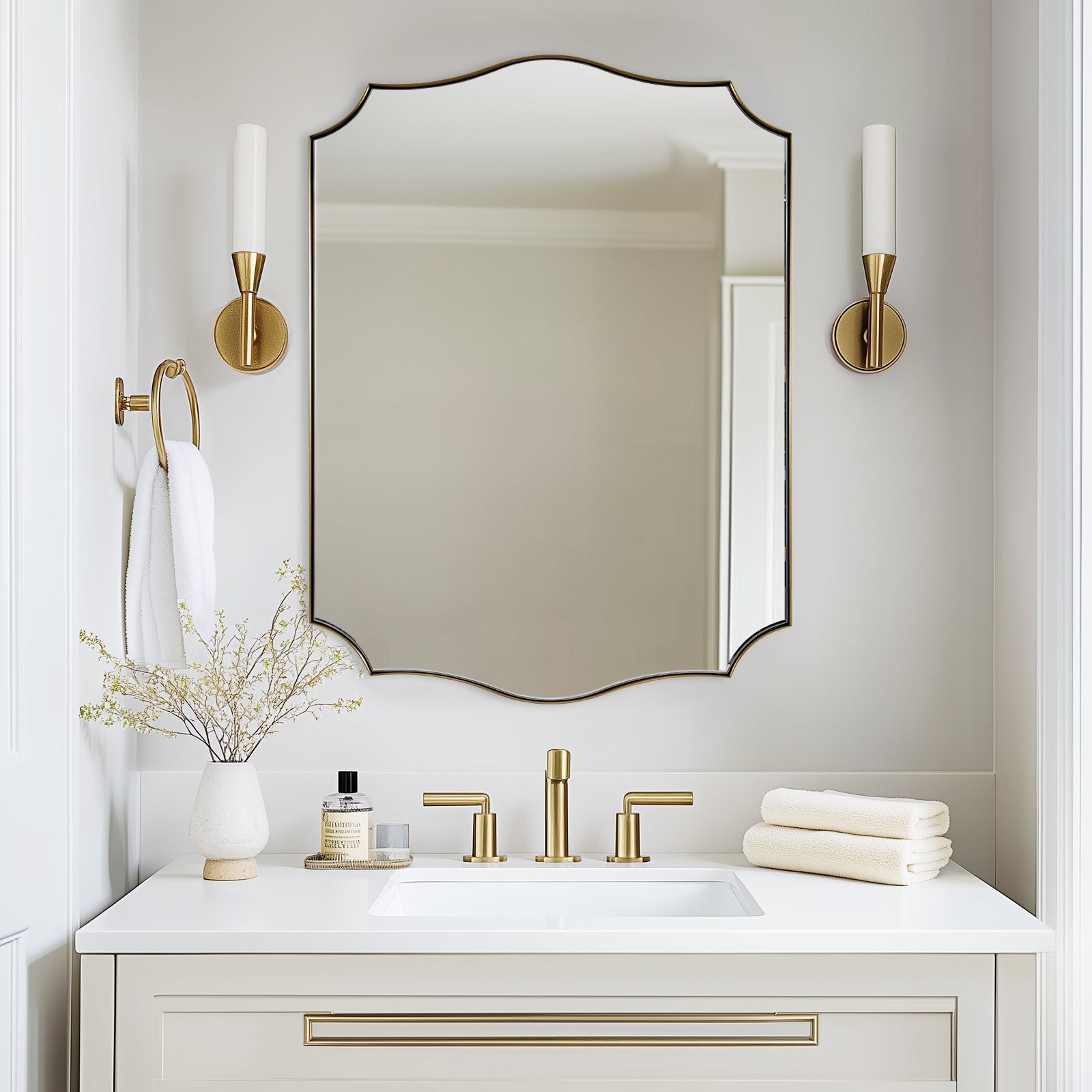 Contemporary Scalloped Rectangle Wall Mirror with Stainless Steel Frame - Elegant Home Decor for Living Room, Bedroom & Entryway