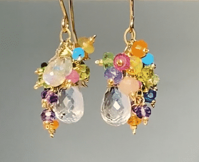 Natural Crystal Quartz Dangle Earrings with Multi Gemstone Cluster - Elegant Boho Jewelry for Women | Perfect for Parties, Weddings & Everyday Wear