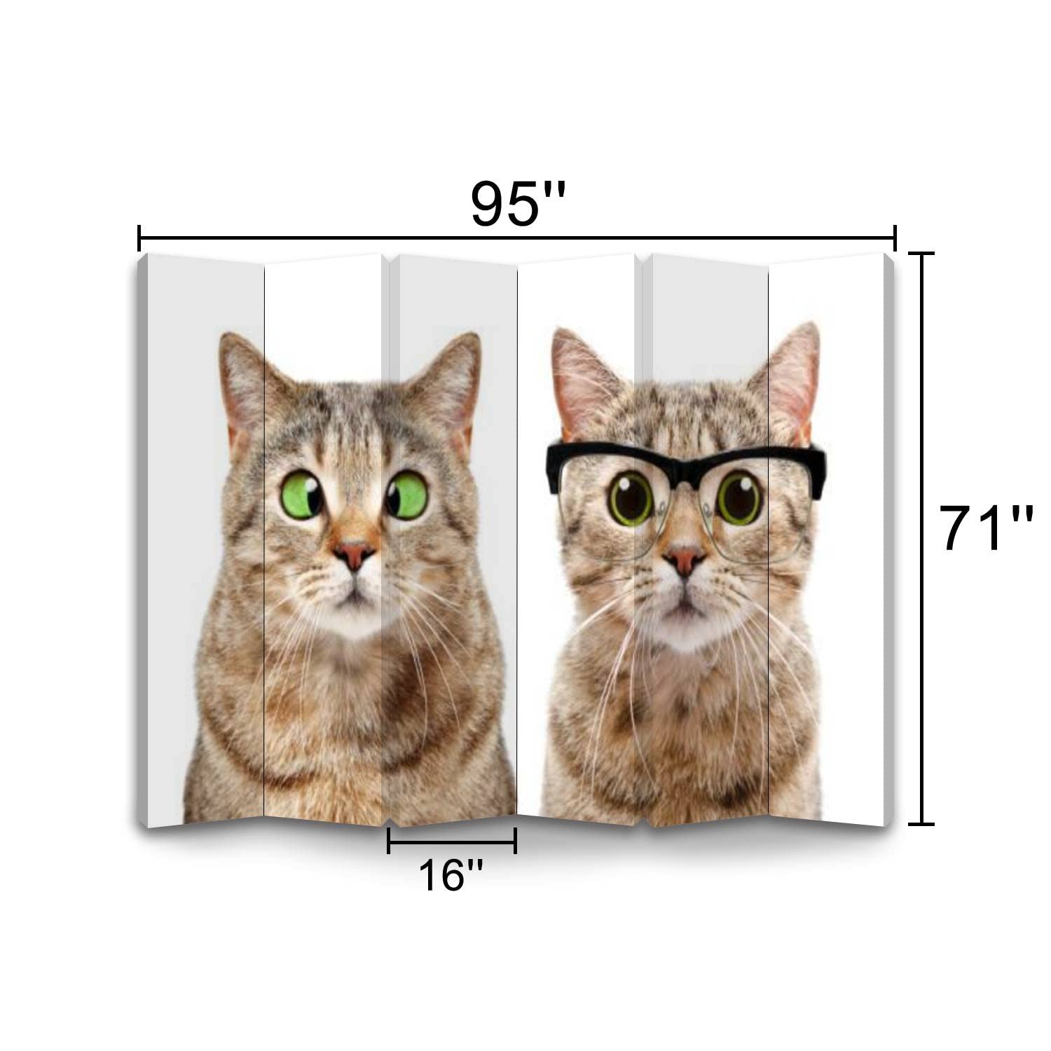 6-Panel Canvas Room Divider Screen with Cute Cat Portrait - Foldable Privacy Partition Wall Separator for Bedroom, Office & Studio | Home Decor & Space Divider