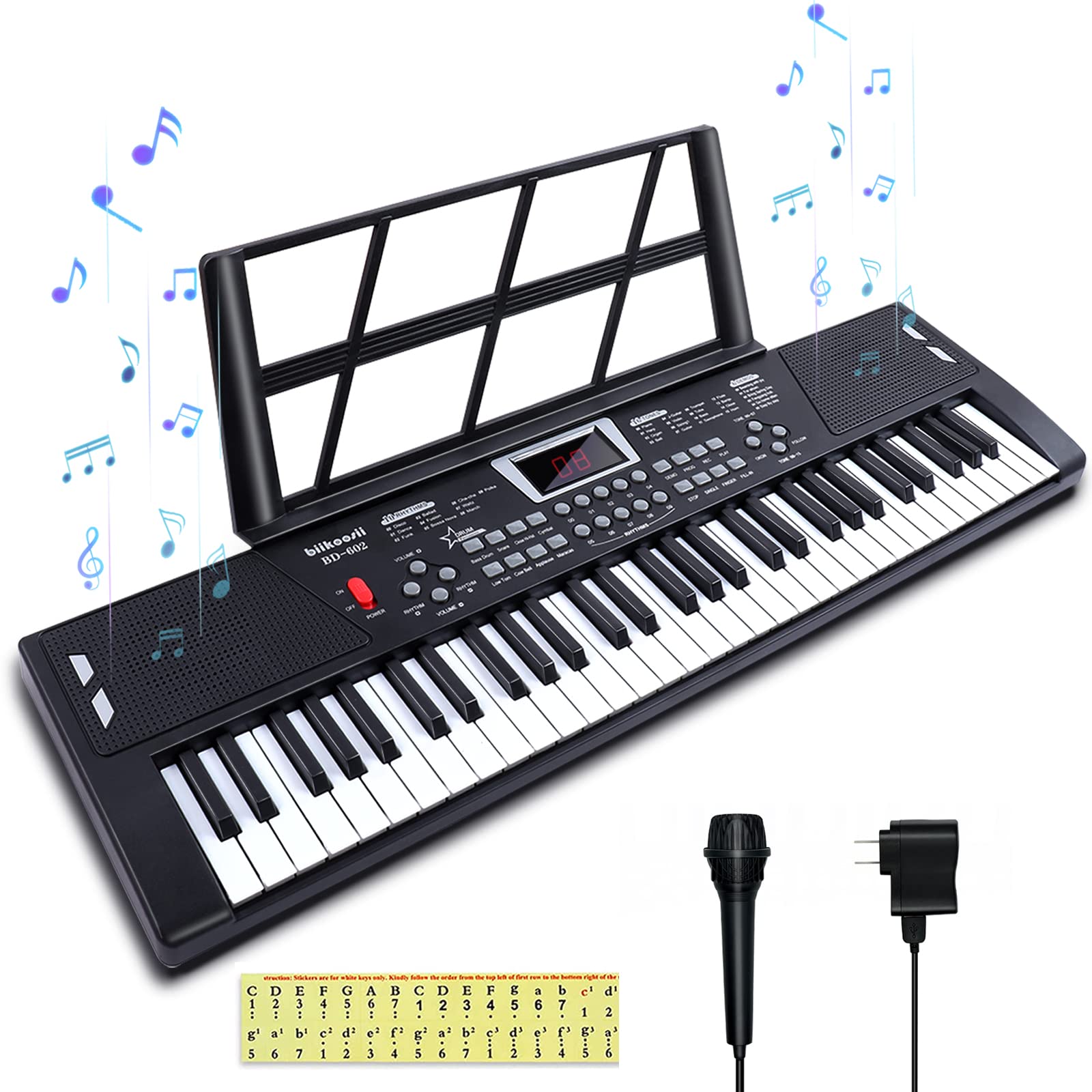 61-Key Portable Digital Piano Keyboard for Beginners with Built-In Dual Speakers & Microphone - Perfect for Home Practice, Music Lessons, and Live Performances