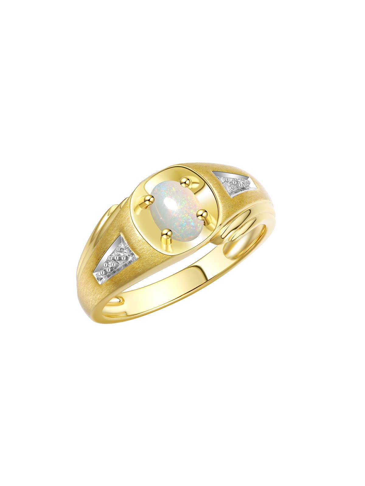 Rylos Men's Classic Designer 8X6MM Oval Gemstone & Diamond Ring - Yellow Gold Plated Silver Birthstone Ring for Men (Sizes 8-13) | Perfect for Weddings, Anniversaries & Special Occasions