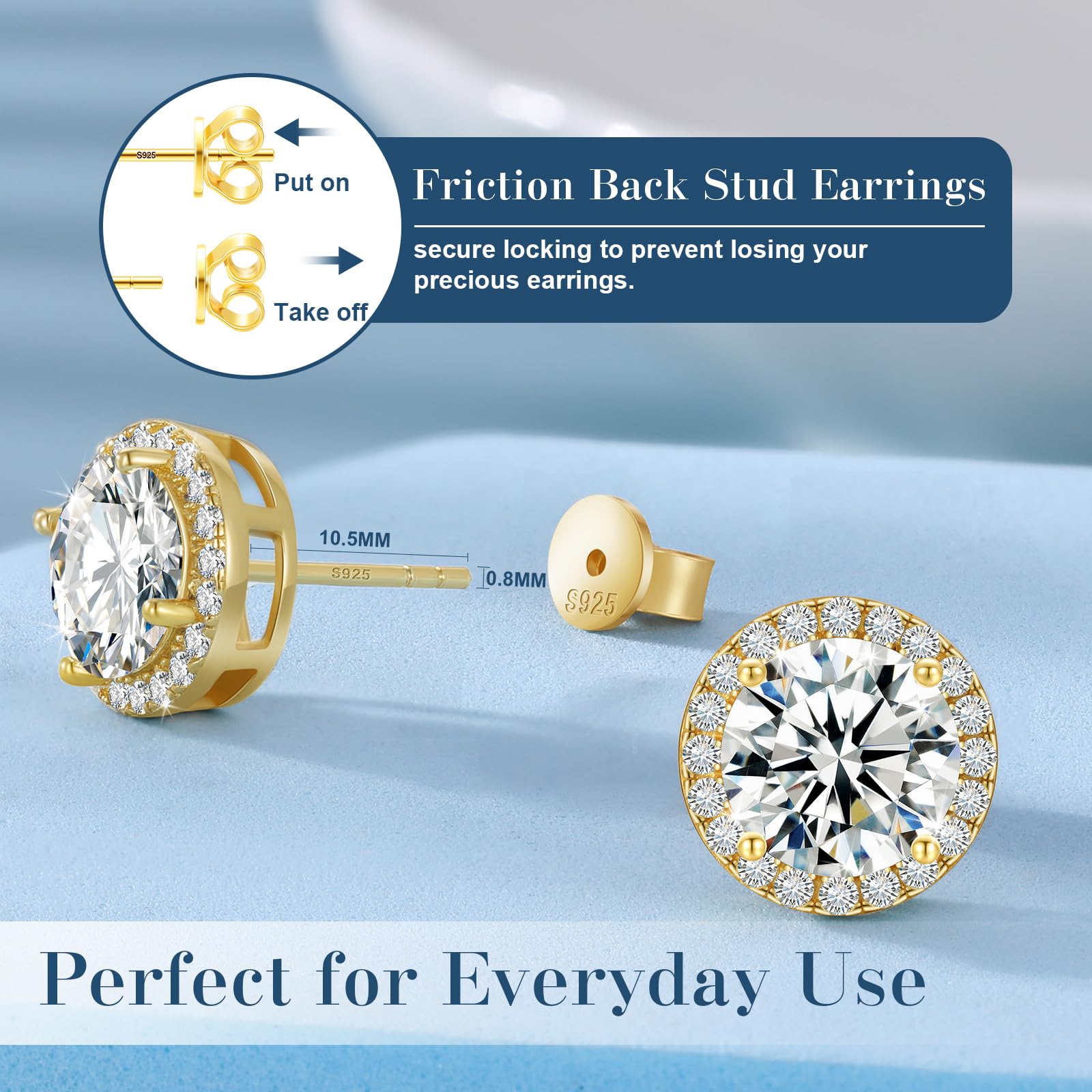Moissanite Halo Stud Earrings 0.2-4CT (3-8mm) | 18k Gold Plated 925 Sterling Silver | D Color VVS1 Round Cut Diamond Simulant | Hypoallergenic Earrings for Women & Men | Perfect for Mother's Day Gifts, Anniversary, Wedding & Formal Occasions