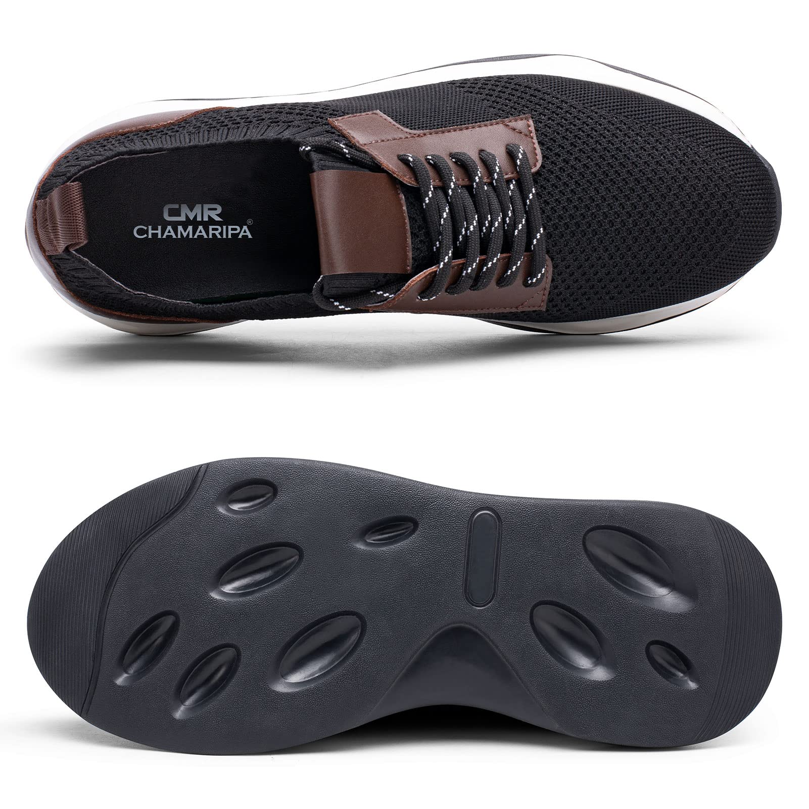 CHAMARIPA Men's Height Increasing Elevator Shoes - Invisible Lifting Sneakers with Hidden Heel for Casual Wear & Dating (3.5 Inch Height Boost)