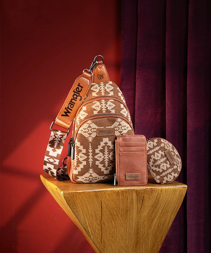 Wrangler Aztec Print Sling Bag - Stylish Crossbody Bag for Men & Women - Perfect for Travel, Hiking, and Everyday Use