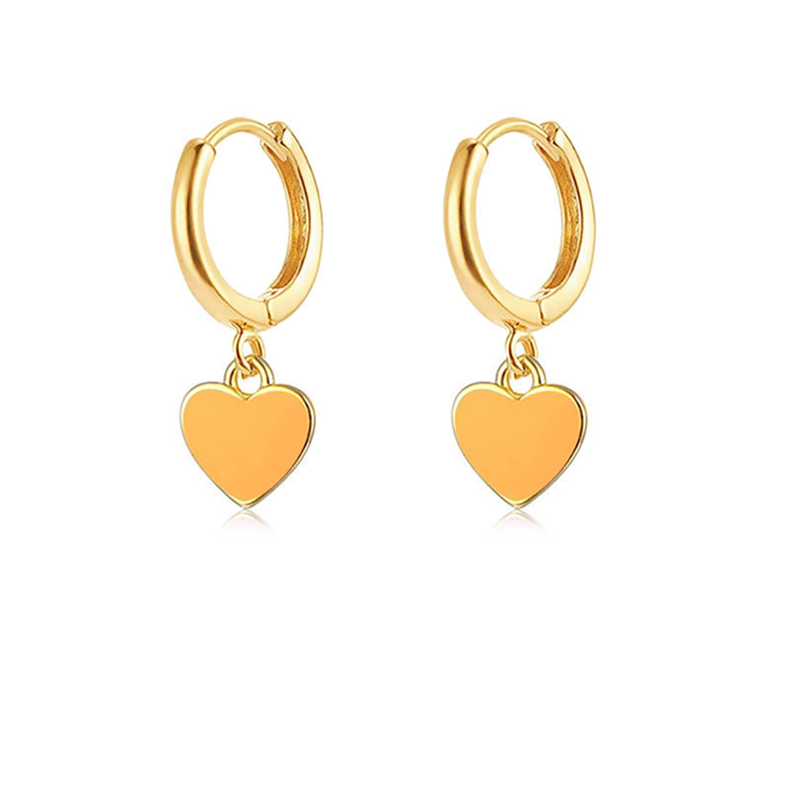 14K Gold Plated Huggie Hoop Earrings for Women - Tiny CZ Heart Earrings with Red Enamel, Initial Ear Cuff Minimalist Jewelry - Perfect for Everyday Wear, Date Nights & Gifts