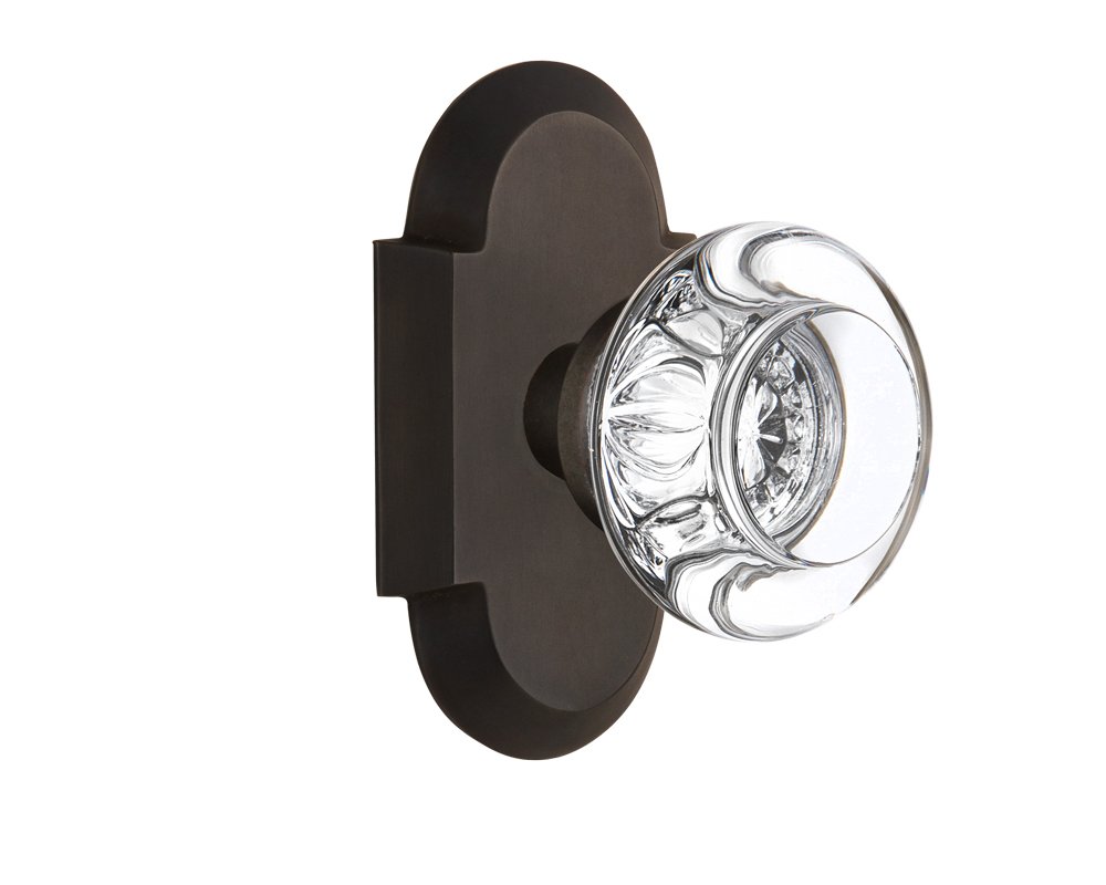 Vintage Cottage Plate with Round Clear Crystal Glass Knob - Double Dummy Door Hardware in Oil-Rubbed Bronze - Perfect for Farmhouse, Shabby Chic & Vintage Style Home Decor