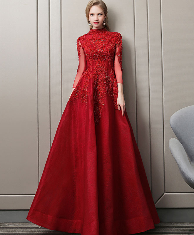 Elegant Burgundy Lace Long Prom Dress for Women - Formal Evening Gown for Homecoming, Wedding, and Special Occasions