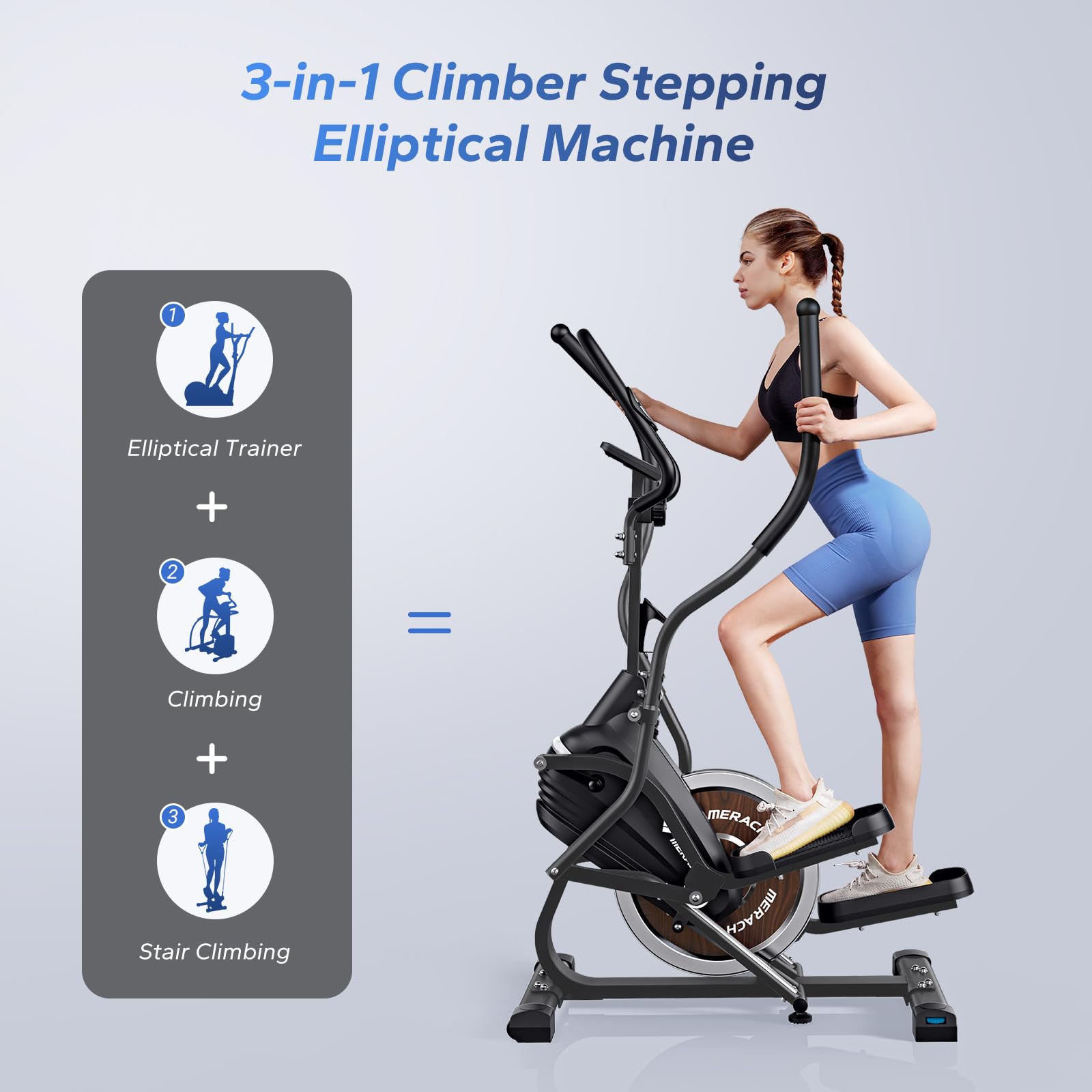 MERACH 3-in-1 Elliptical Machine for Home - Magnetic Resistance Cardio Climber with 16 Levels, Stepping Trainer & MERACH App Connectivity | Compact Exercise Equipment for Small Spaces | Perfect for Home Gym, Apartment Workouts & Full-Body Training