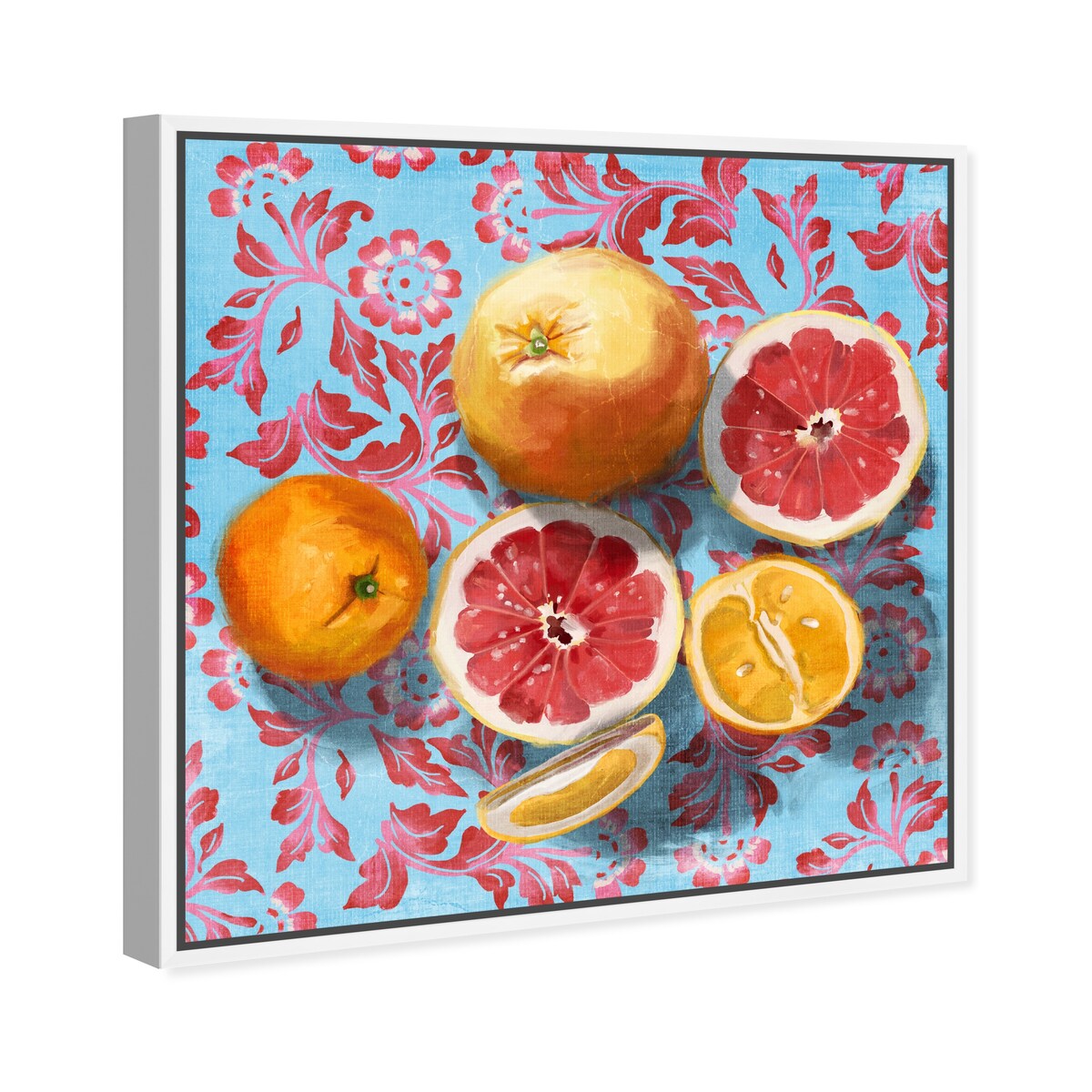 Tropical Citrus Still Life Blue Framed Canvas Wall Art Print - Sour Fruit Kitchen Decor for Cabin & Lodge - Perfect for Farmhouse, Dining Room & Country Style Homes