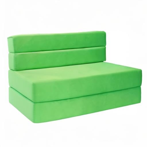 D&D Folding Foam Futon Mattress - Twin Size Lime Green Sofa Bed for Small Spaces | Convertible Guest Bed, Dorm Room Furniture & Lounge Chair for Apartments