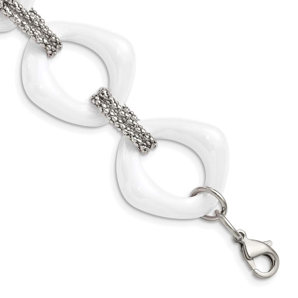Ryan Jonathan Stainless Steel & White Ceramic Link Bracelet for Men & Women - 8