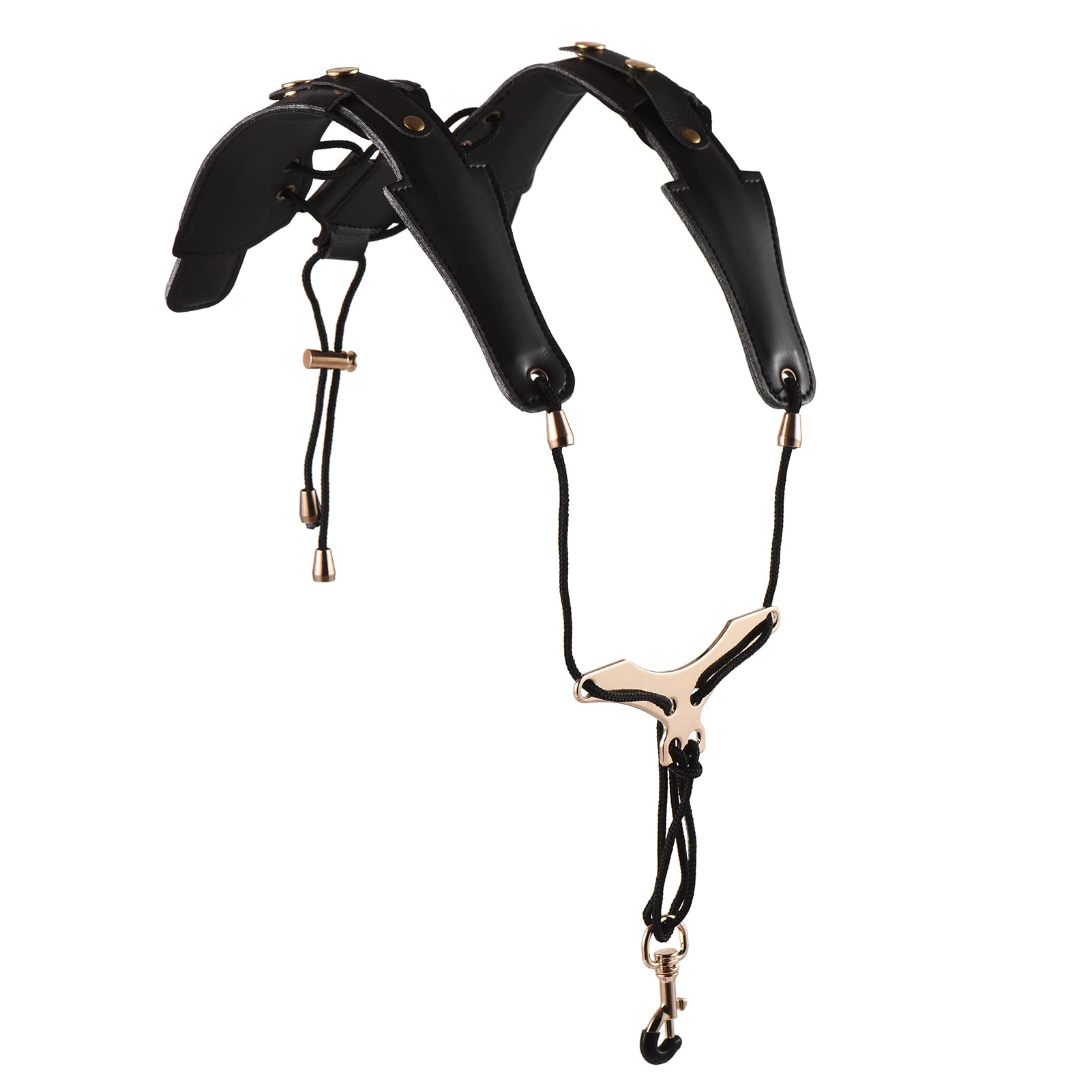 Adjustable Padded Leather Saxophone Strap with Metal Hook - Comfortable Shoulder Harness for Tenor, Soprano, Alto Saxophones & Clarinet - Perfect for Band Performances, Music Lessons & Practice Sessions