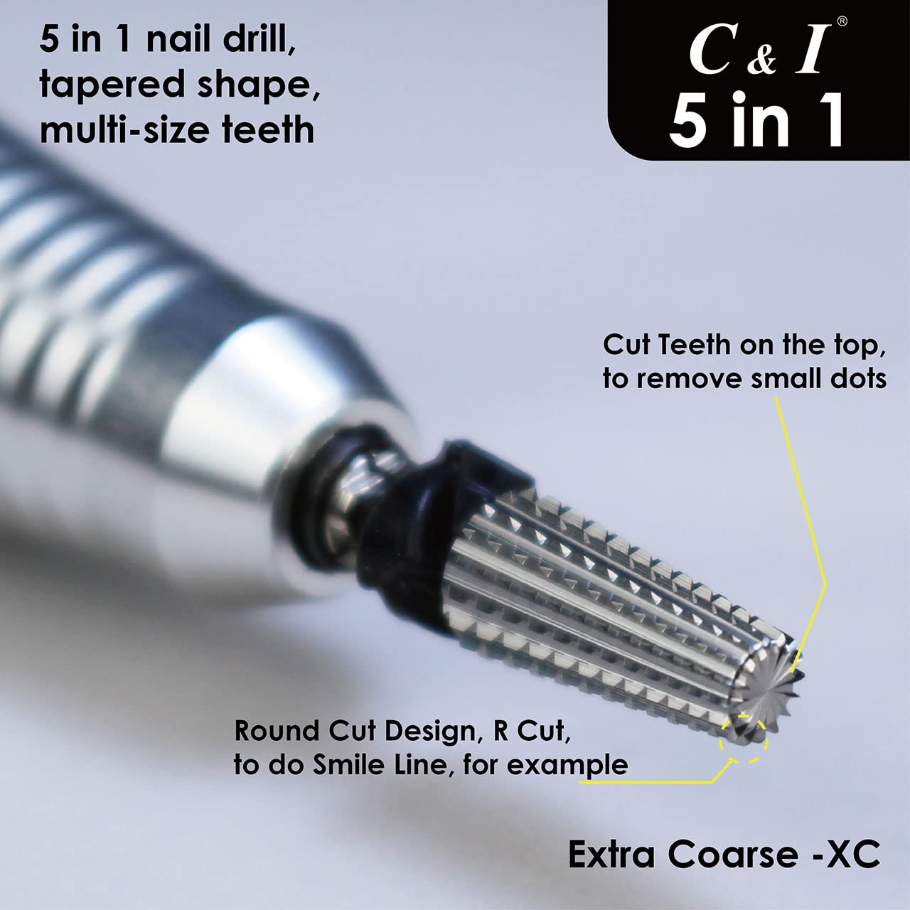 Professional 5-in-1 Multi-Function Tapered Nail Drill Bit for Manicure Machines - Perfect for Salon, Home Nail Care & DIY Gel Polish Application