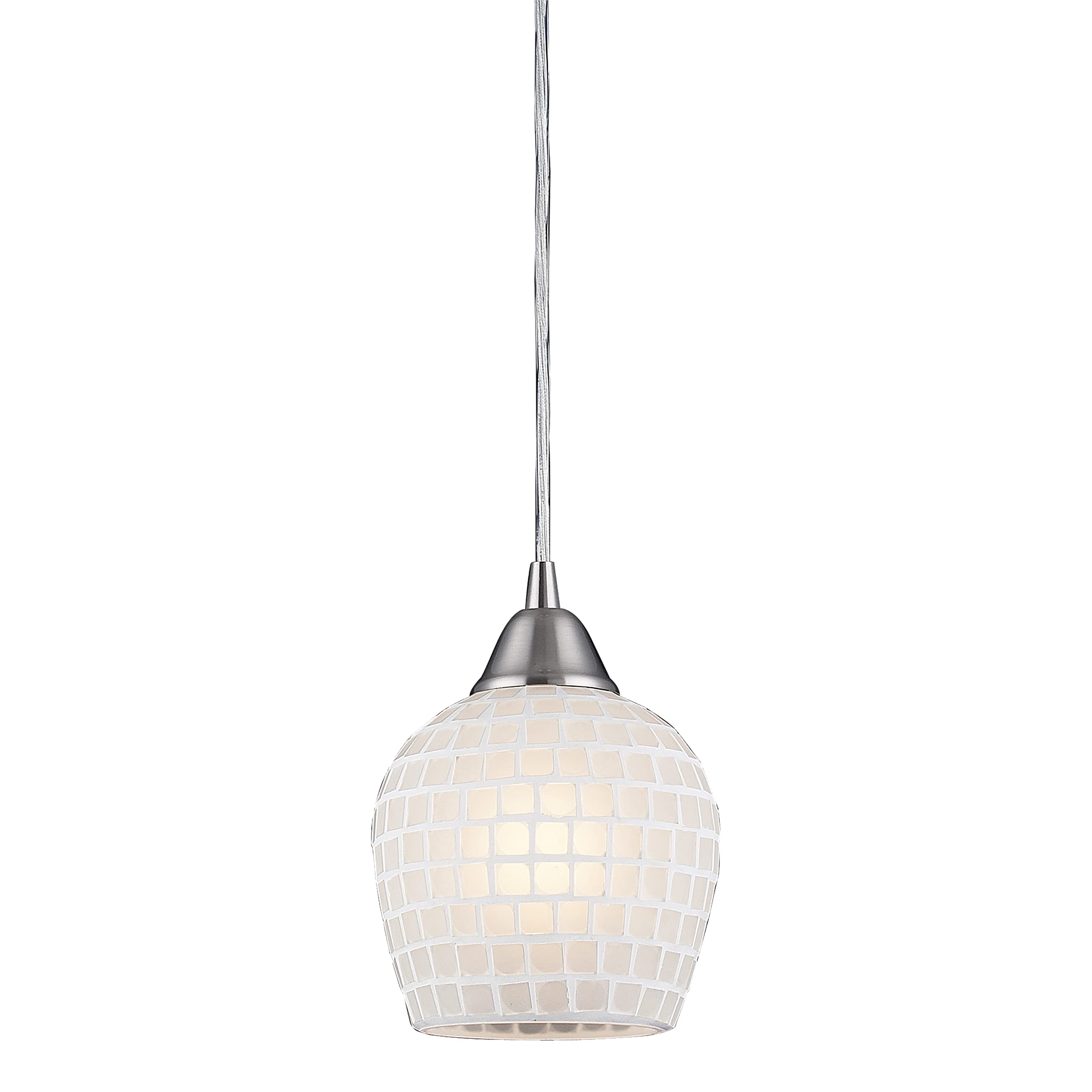 Elk Home Fusion Mini Pendant Light - 1-Light Satin Nickel Finish with White Mosaic Glass, Transitional Style Chandelier for Kitchen Island, Dining Room or Entryway Lighting