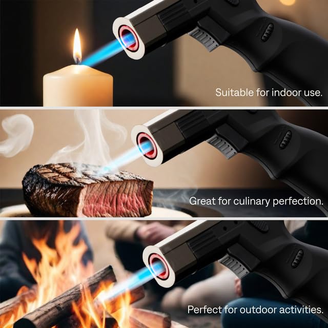 Maven Model K Refillable Butane Torch Lighter - Single Jet Windproof Adjustable Flame with Safety Lock for Cigars, Cooking, Soldering & Outdoor Use (Gunmetal, Butane Not Included)