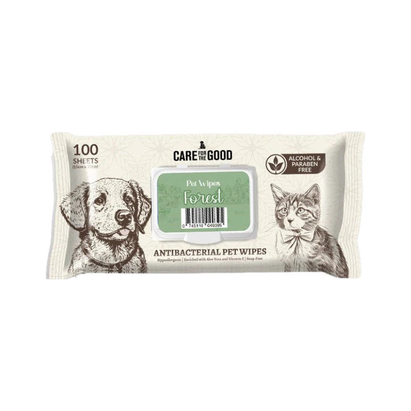 Antibacterial Pet Wipes for Dogs & Cats - Gentle Cleaning & Disinfection (20/100 Sheets) | Hypoallergenic, Convenient Travel Pack | Perfect for Paws, Face & Post-Walk Cleaning