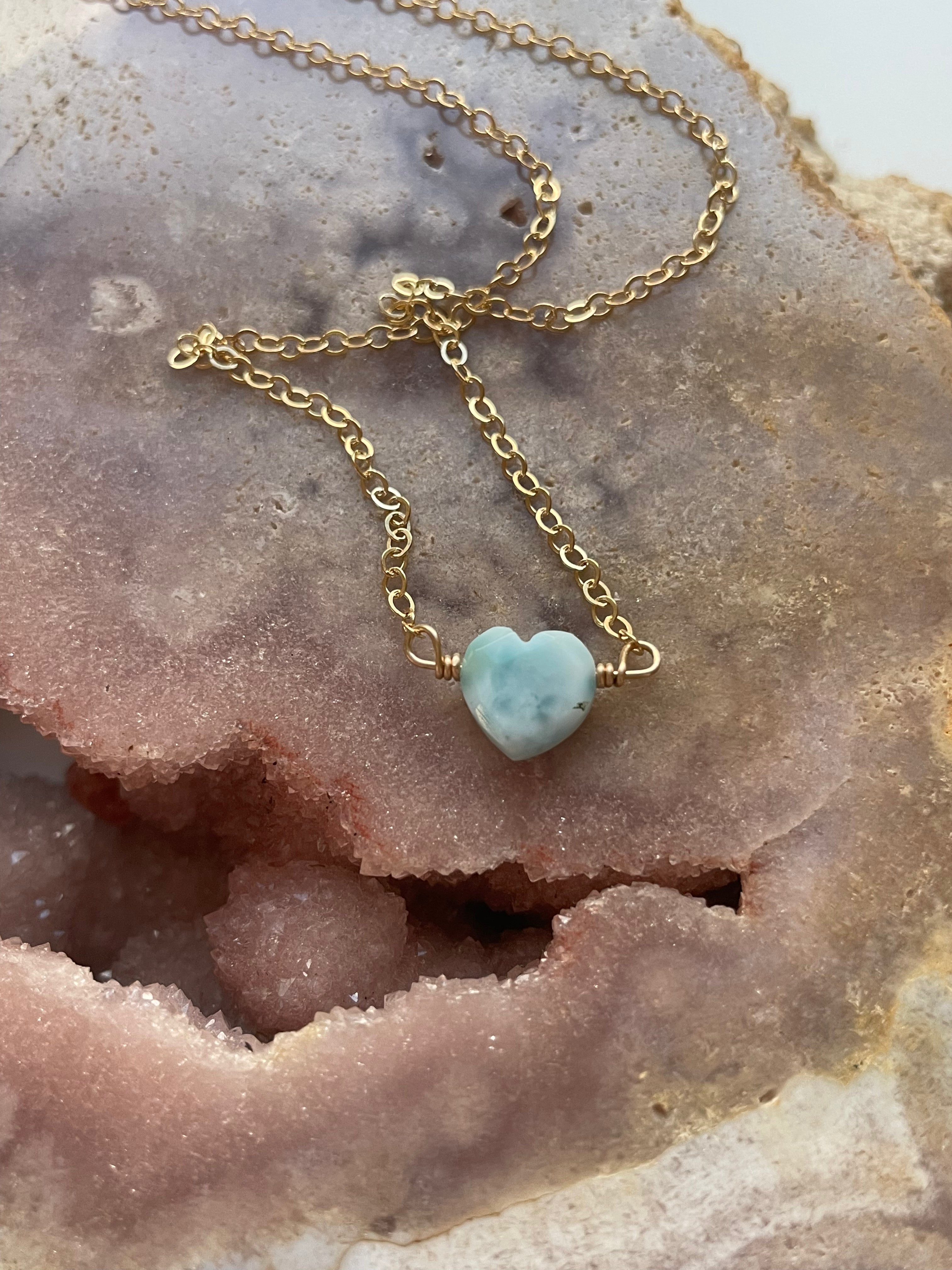 Larimar Heart Pendant Necklace - Genuine Blue Stone Jewelry for Women, Sterling Silver Chain, Handmade Boho Chic Gift for Her | Perfect for Weddings, Anniversaries & Everyday Elegance