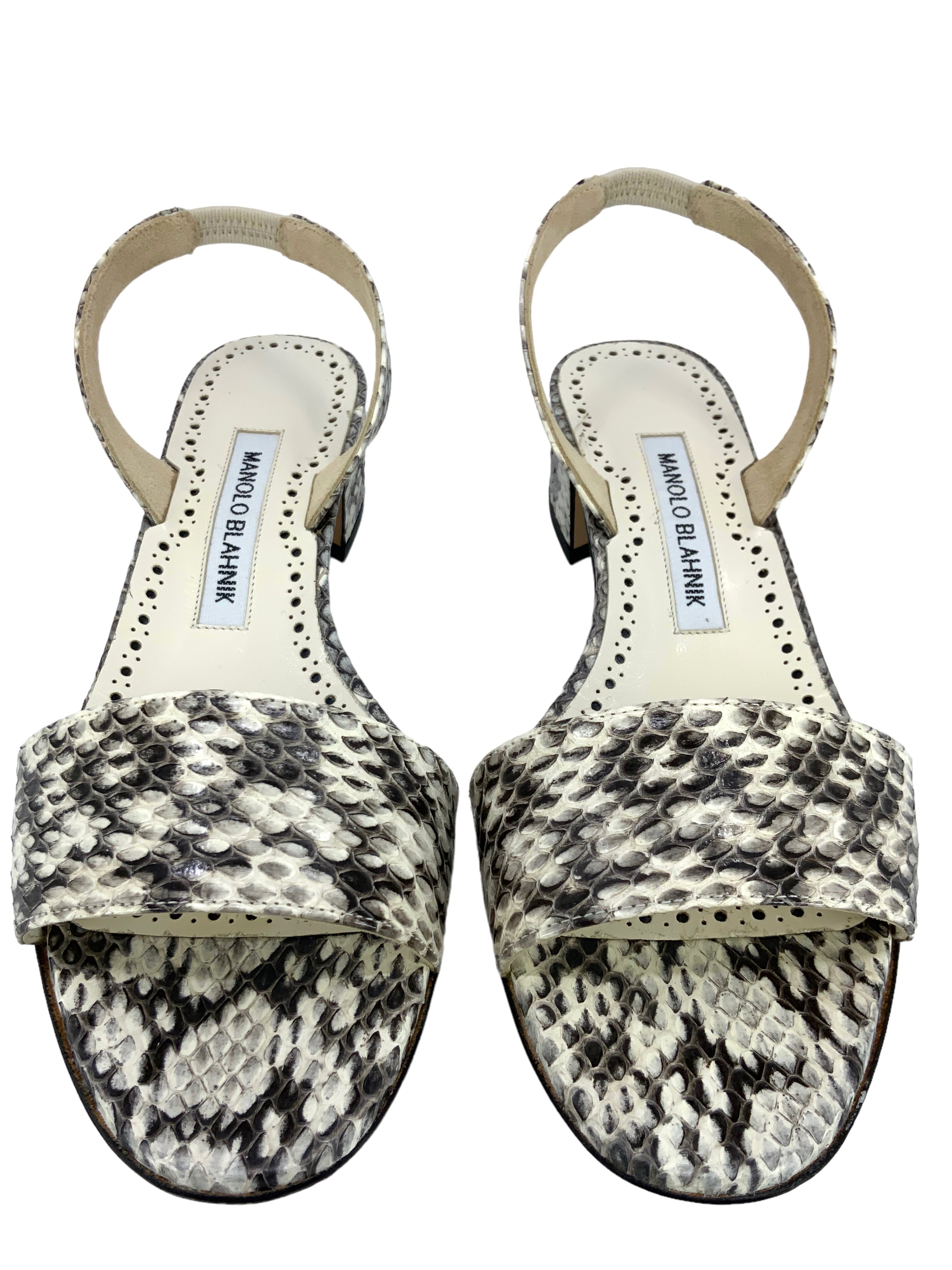 MANOLO BLAHNIK Patopia Snakeskin Slingback Heels Women's Size 7.5 - Luxury Designer Pumps for Parties, Weddings & Evening Events