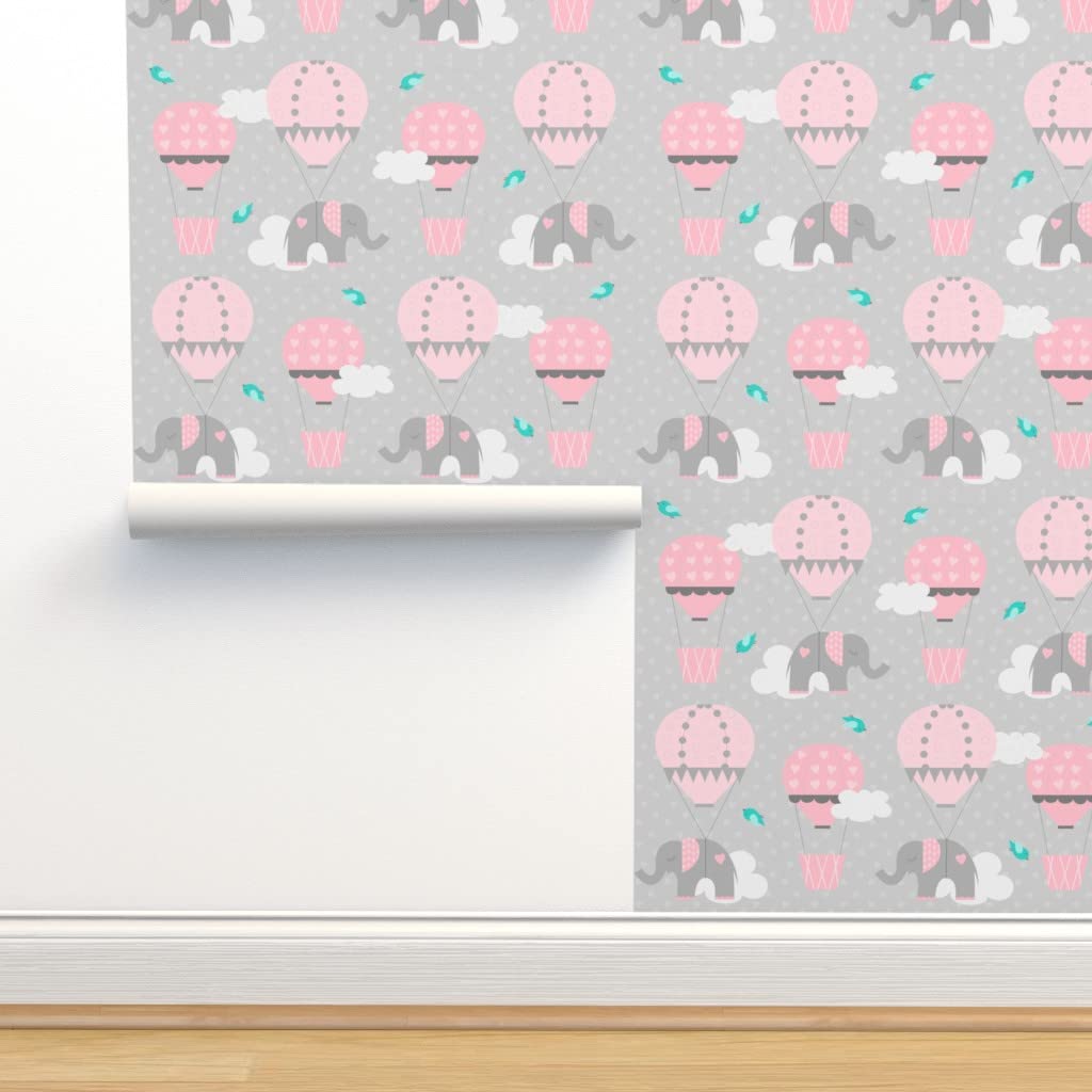Removable Wallpaper 12ft x 2ft - Hot Air Balloon Elephant Design, Small Elephants Pattern, Pre-Pasted Nursery Wallpaper for Baby Boy's Bedroom | Perfect for Kids Room Decor, Nursery Accent Wall & DIY Home Decor Projects
