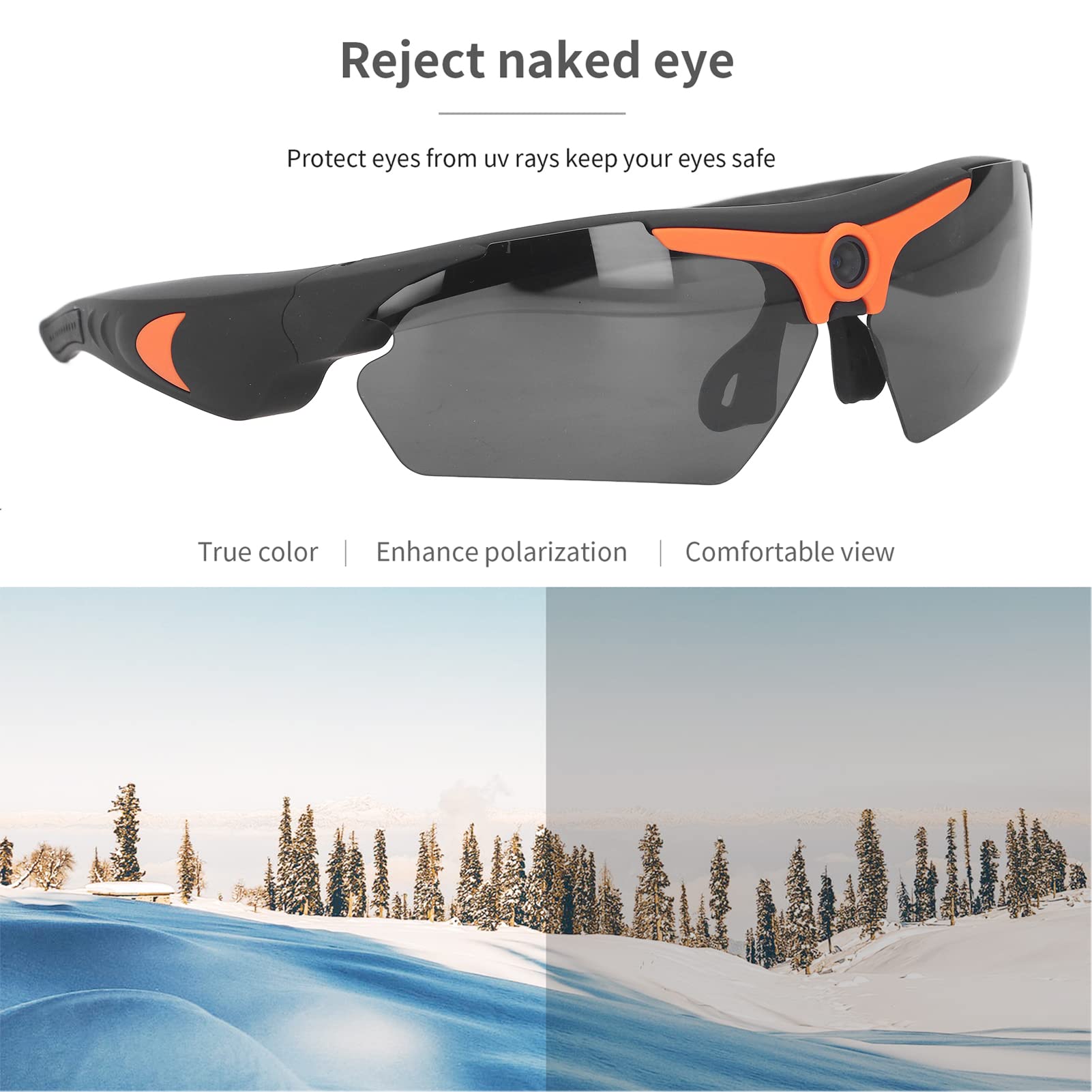 1080P HD Video Recording Camera Glasses with 256GB Support - Orange Sports Sunglasses for Cycling, Driving, Hiking, Fishing & Hunting | Hands-Free Action Camera for Outdoor Adventures