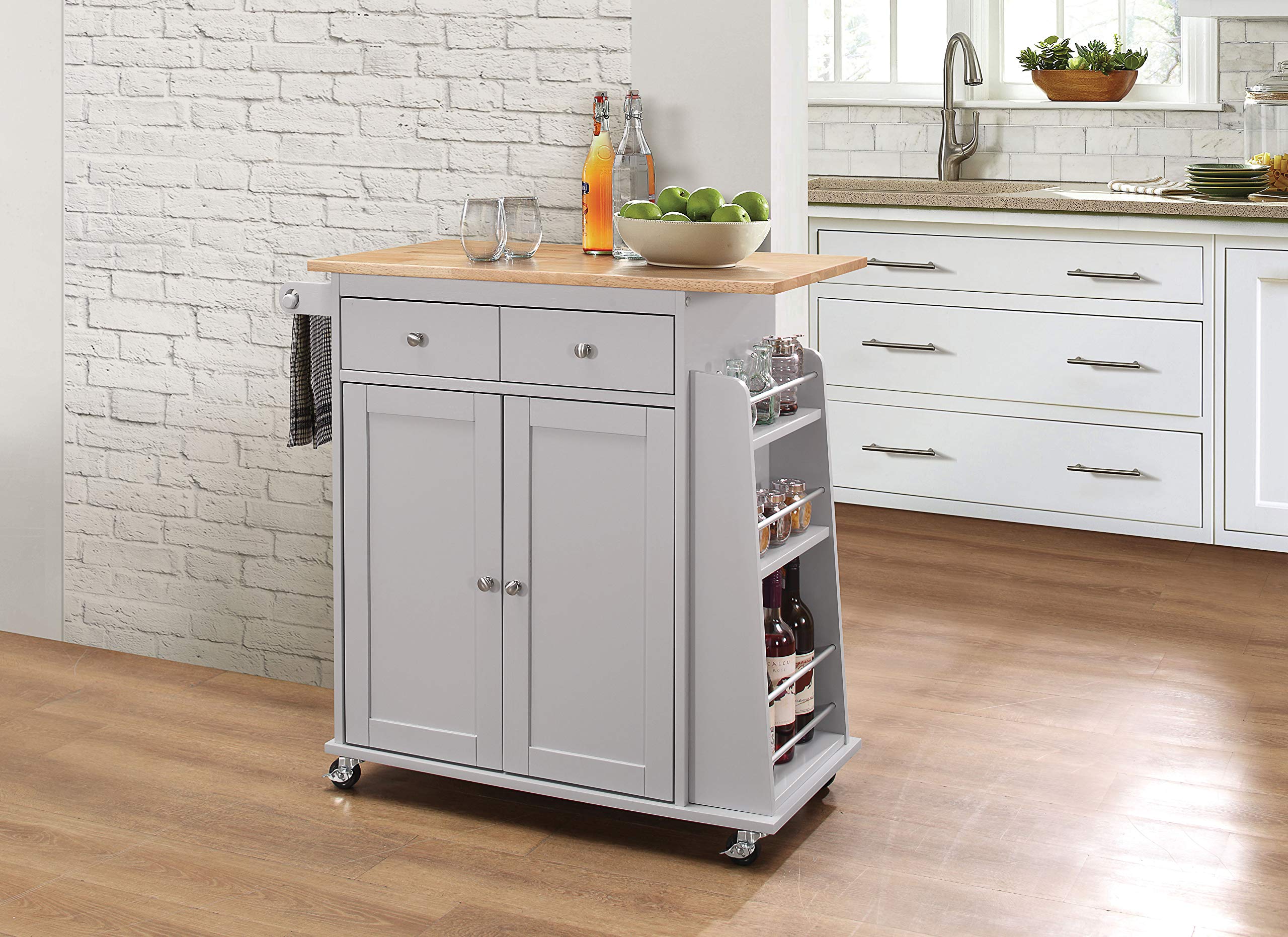 Goujxcy Mobile Kitchen Island Cart with Storage - Rolling Kitchen Cart with Drawers, Cabinets & Lockable Casters, Adjustable Shelves (A1-Grey) - Perfect for Small Kitchens, Dining Rooms & Food Prep Stations