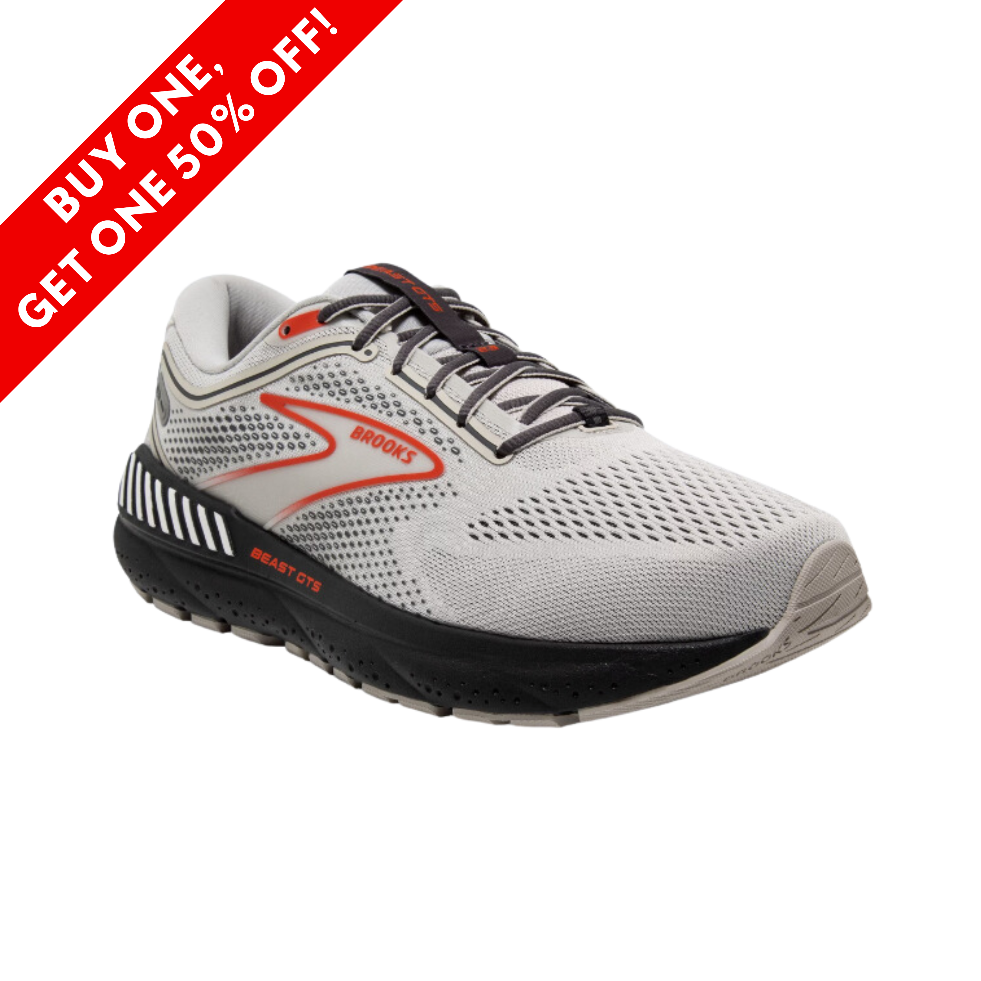 Men's Beast GTS 23 Running Shoes - Grey/Scarlet/Ebony (2E Wide Width) - Lightweight Cushioned Sneakers for Jogging, Gym Workouts & Daily Walking