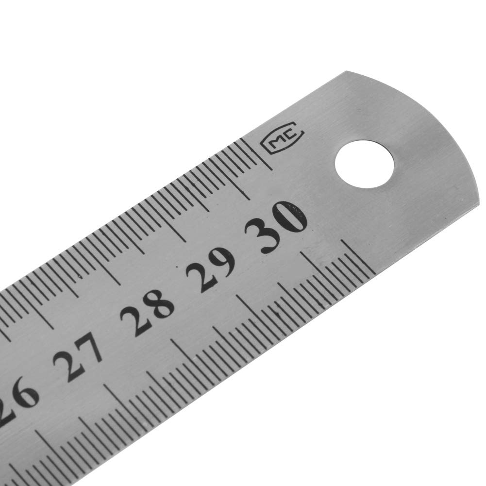Youngy 12 Inch Stainless Steel Ruler - 30CM Double Sided Metal Pocket Ruler with Metric & Imperial Measurements - Perfect for School, Office, Engineering, and DIY Projects