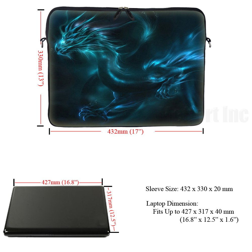 17.3 Inch Neoprene Laptop Sleeve Case with Hidden Handle - Protective Cover for MacBook Air, Ultrabook & Chromebook (Blue Dragon) | Perfect for Travel, Office & School Use