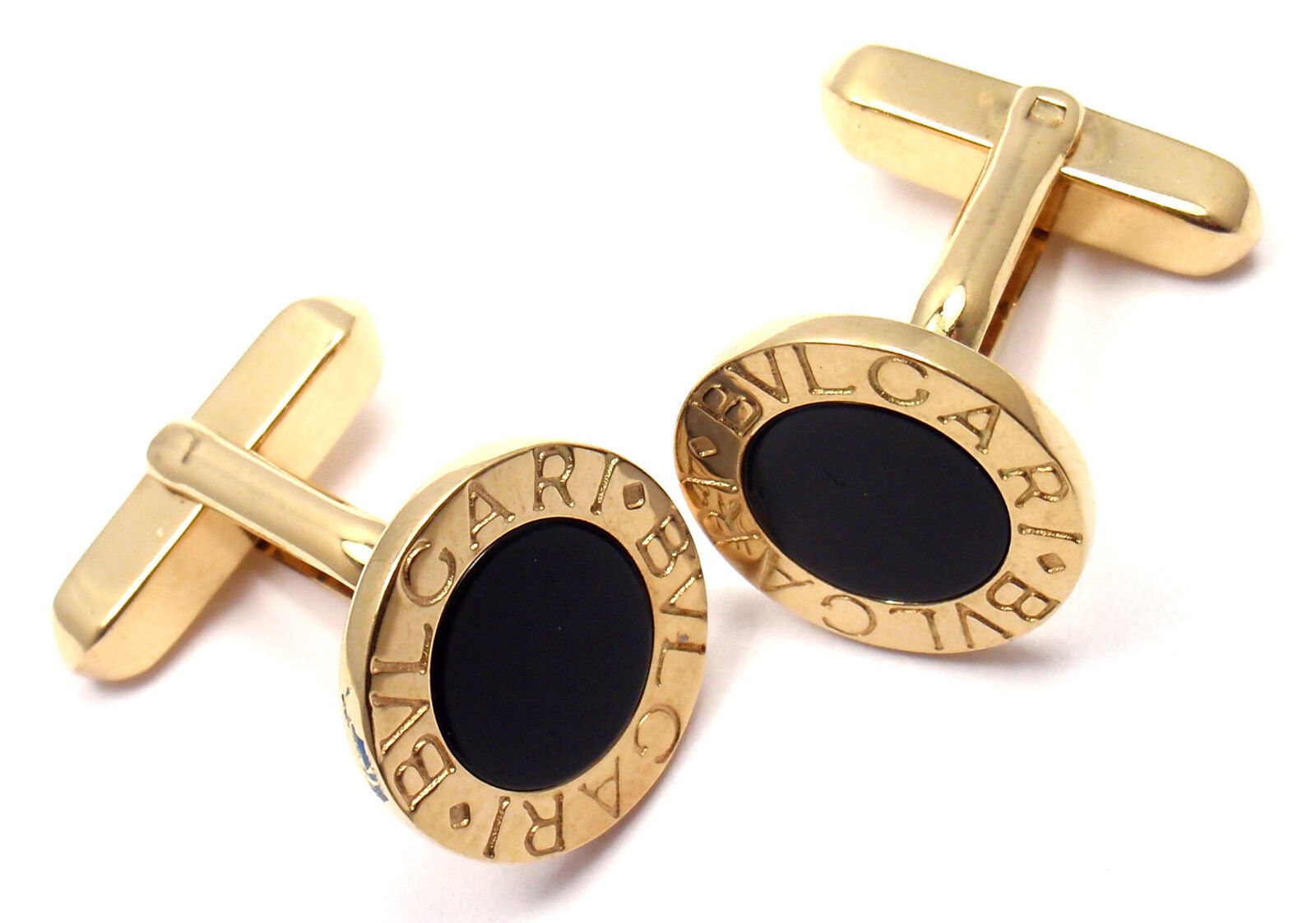 Authentic Bulgari Bvlgari 18k Yellow Gold Black Onyx Cufflinks for Men - Luxury Dress Shirt Accessories for Weddings & Formal Events