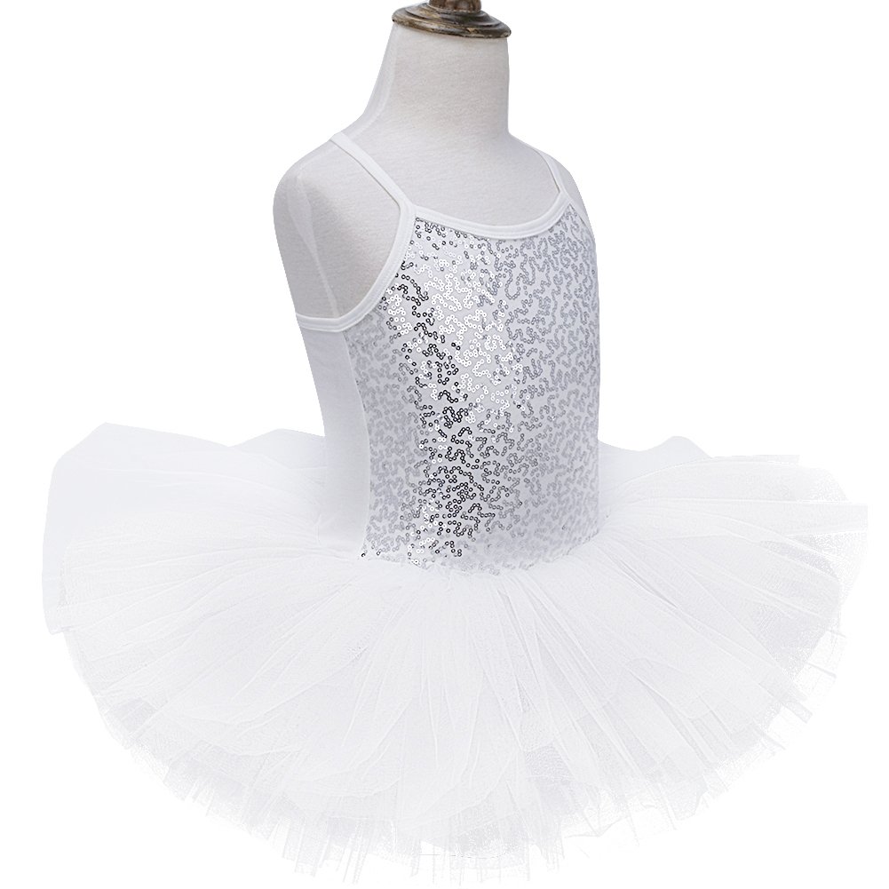 iEFiEL Girls Sequined Ballet Dance Dress - Sparkly Spaghetti Strap Gymnastics Leotard for Ballerina, Performance & Competition (Perfect for Recitals, Dance Classes & Special Occasions)