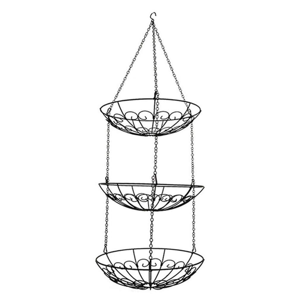 European Style 3-Tier Hanging Fruit Basket - Rustic Iron Kitchen Storage Organizer for Fruits, Vegetables & More | Perfect for Small Spaces, Pantry & Farmhouse Decor