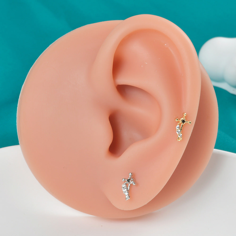 20G Cross Cartilage Two Hole Helix Stud Earrings for Women - Stainless Steel Body Jewelry for Tragus, Helix, or Ear Piercing | HSPJ317 | Perfect for Everyday Wear, Parties & Gifting