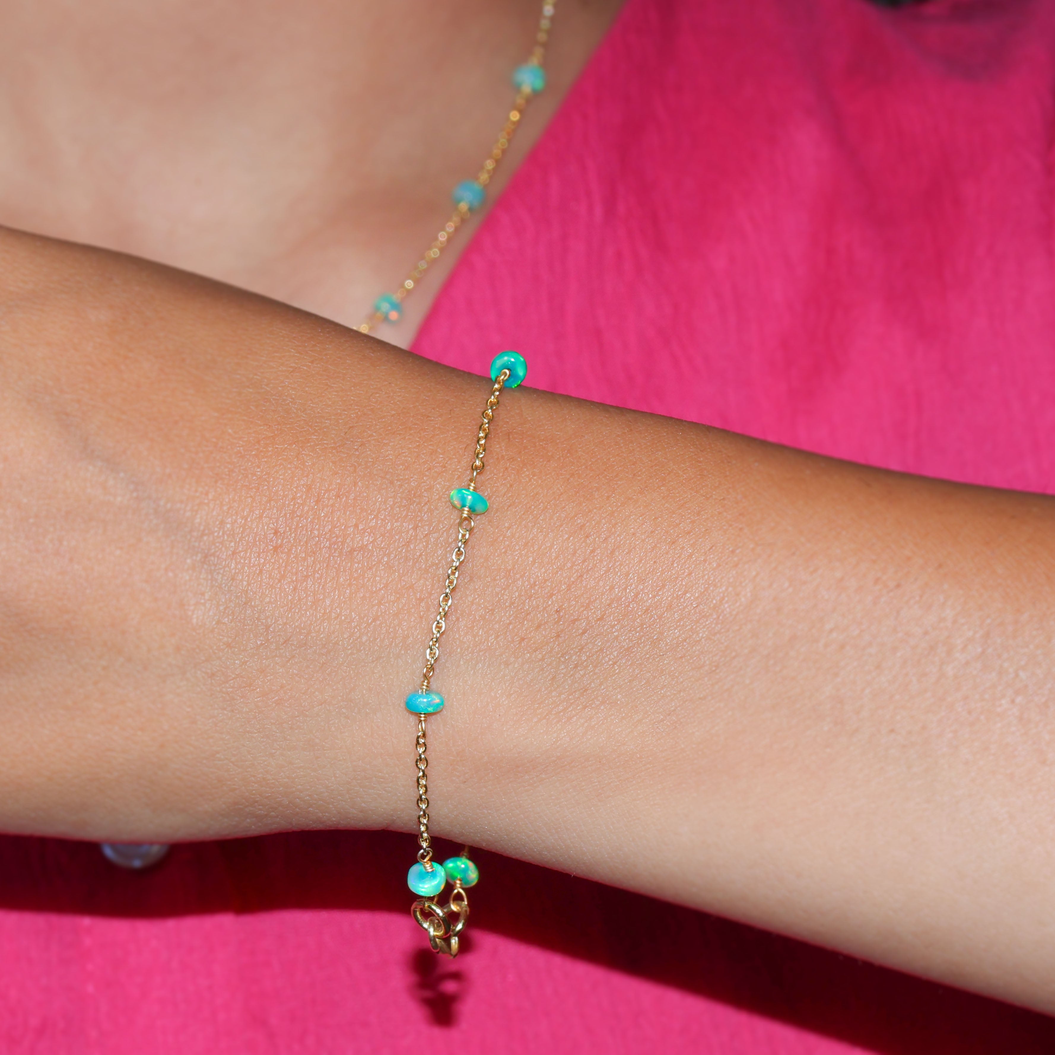 Handmade Green Opal Smooth Beaded Chain Bracelet for Women - Natural Stone Jewelry Gift for Her - Boho Chic Accessories for Everyday Wear & Special Occasions