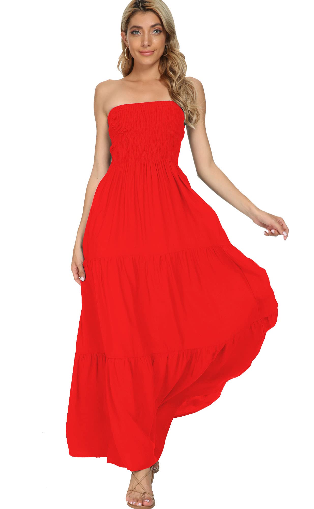 Honeyuppy Women's Summer Plain Maxi Dress - Strapless Boho Beach Long Dress for Vacation, Pool Party & Tropical Getaways