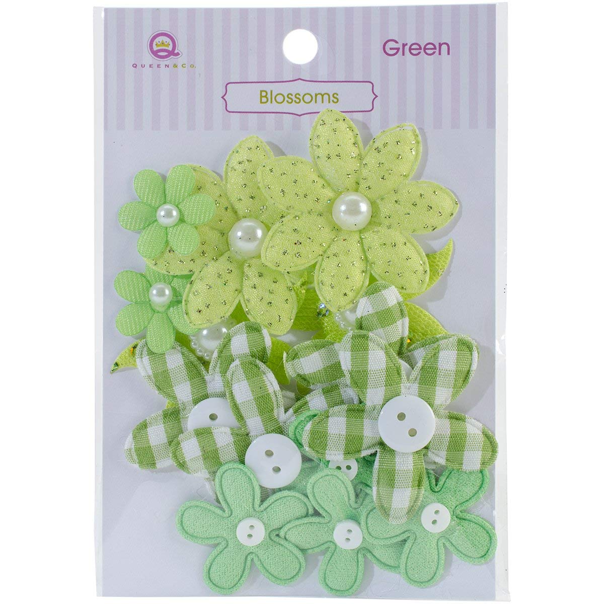 Queen & Co Fabric Blossoms 1oz Green - Premium DIY Floral Embellishments for Scrapbooking, Card Making & Home Decor Crafts