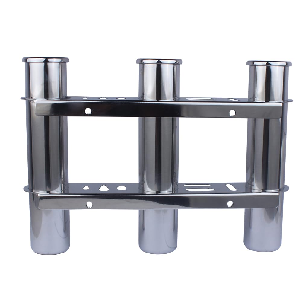 3-Tube Stainless Steel Fishing Rod Holder for Boats - 304 Stainless Steel Wall Mounted Fishing Pole Rack with Tool Storage - Perfect for Marine, Yacht, RV and Kayak Fishing Trips