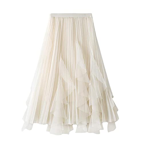 Korean Elastic High Waist Slim Mesh Skirt for Women - Spring Summer Casual Long Skirt with Irregular Hem - Perfect for Date Night, Office Wear & Vacation Outfits