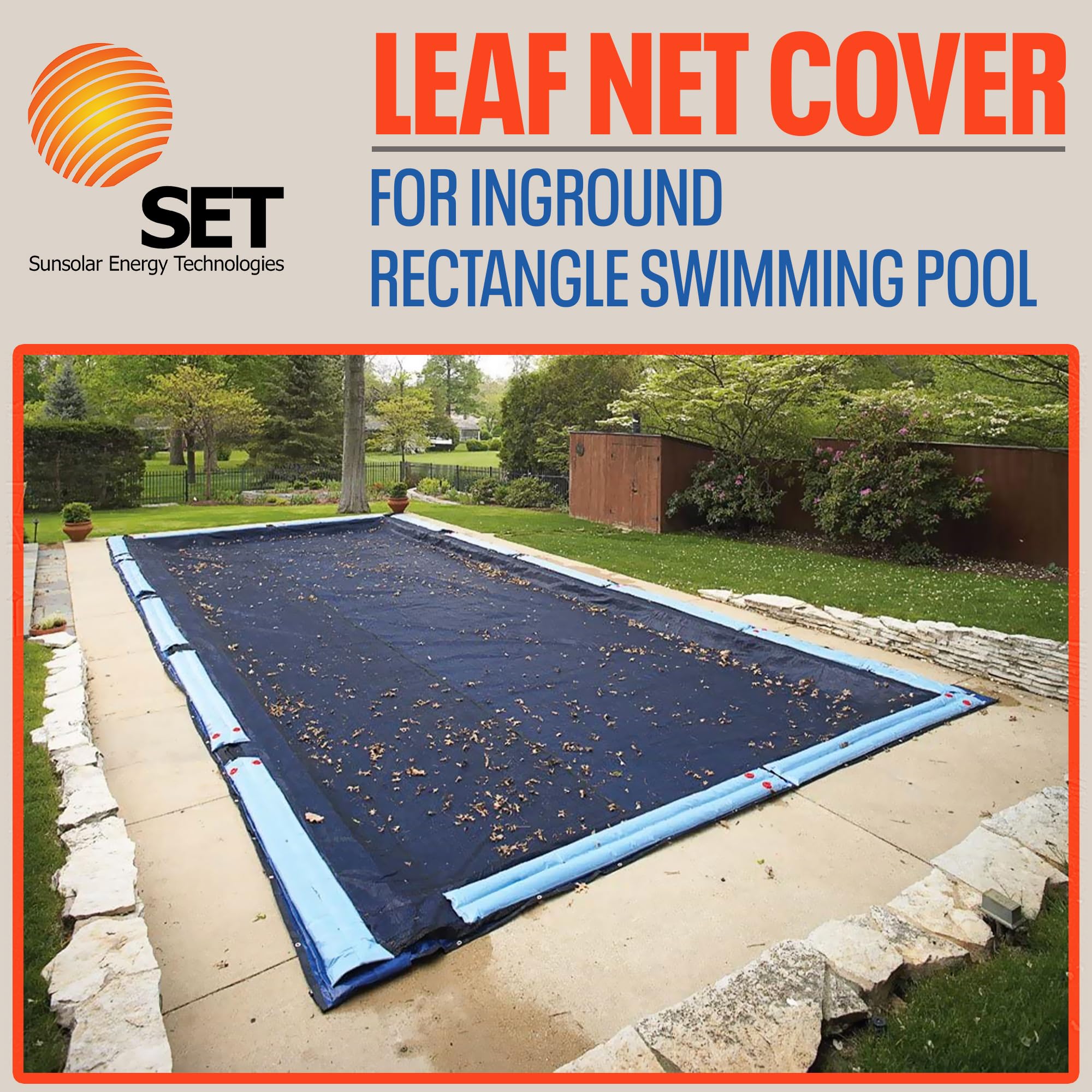 SET Sunsolar Energy Technologies 25 ft x 45 ft Rectangular Inground Pool Leaf Net Cover with 4 ft Overlap - Durable Swimming Pool Protection for Fall & Winter Season
