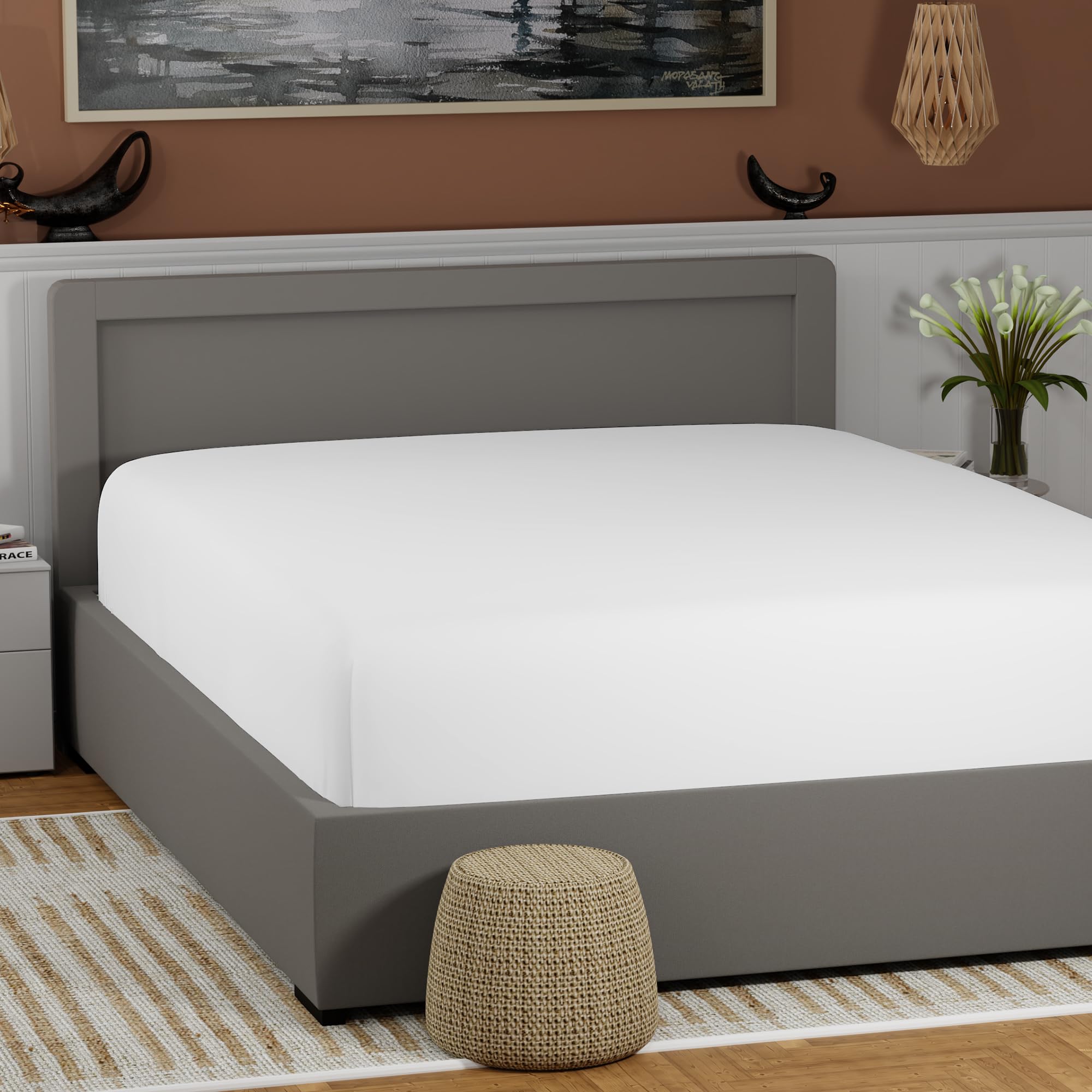 100% Cotton White Queen Size Fitted Sheet - Cool & Crisp Percale Weave, Breathable & Comfortable Deep Pocket Bed Sheets for Queen Mattress | Perfect for Hotels, Guest Rooms & Luxury Bedding