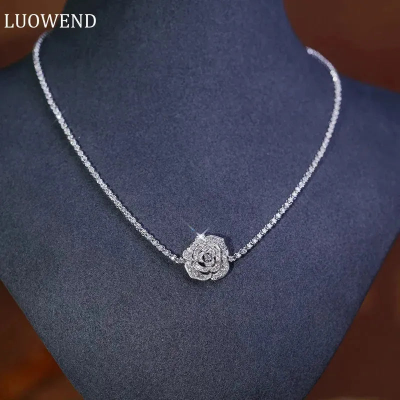 18K White Gold Luxury Camellia Diamond Necklace for Women - 2.85 Carat Natural Diamond Bridal Jewelry - Perfect for Weddings, Anniversaries & Special Occasions