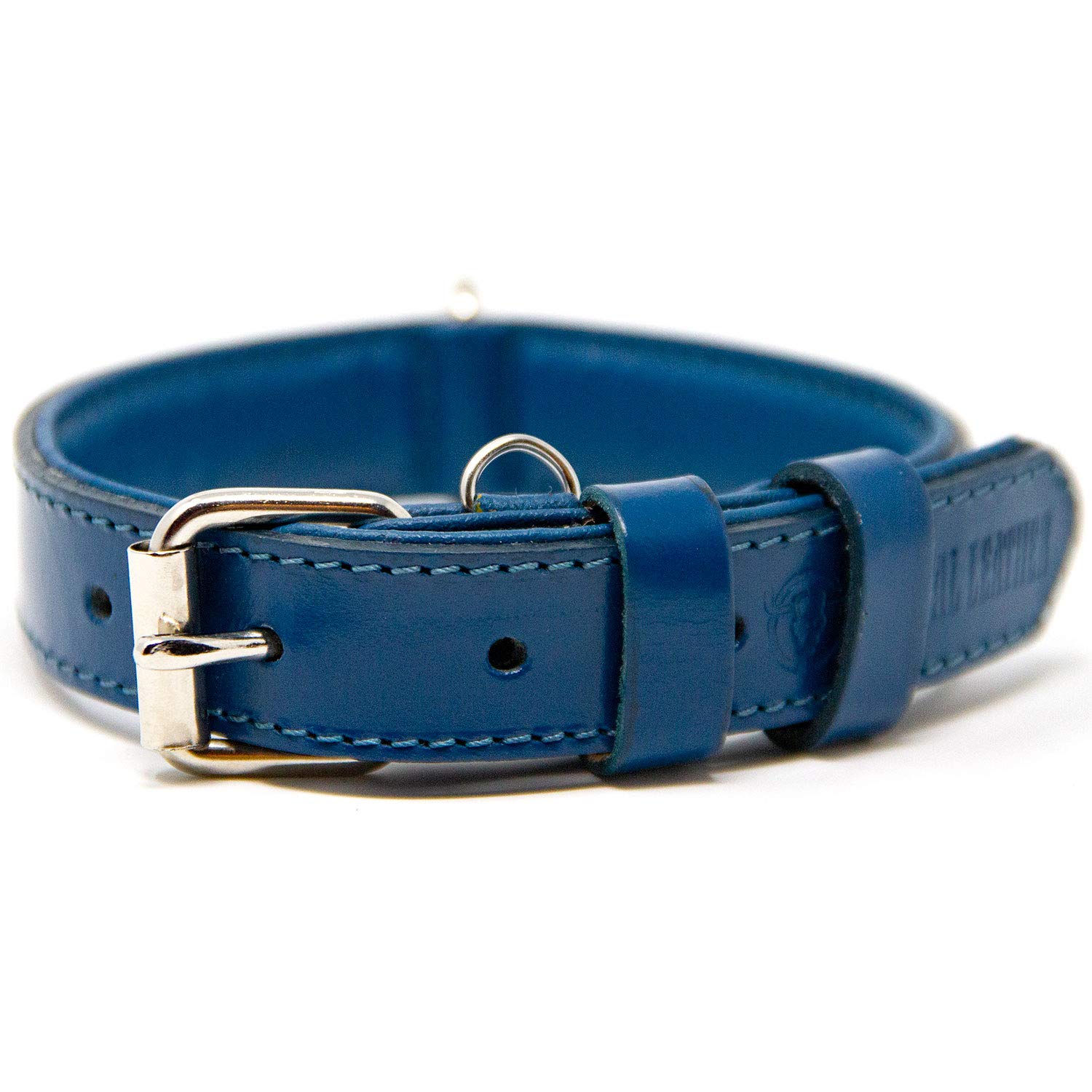 Premium Genuine Leather Dog Collar for Small Dogs - Soft Padded Full Grain Leather, Adjustable & Durable (Blue, Small) - Perfect for Daily Walks, Training & Outdoor Adventures